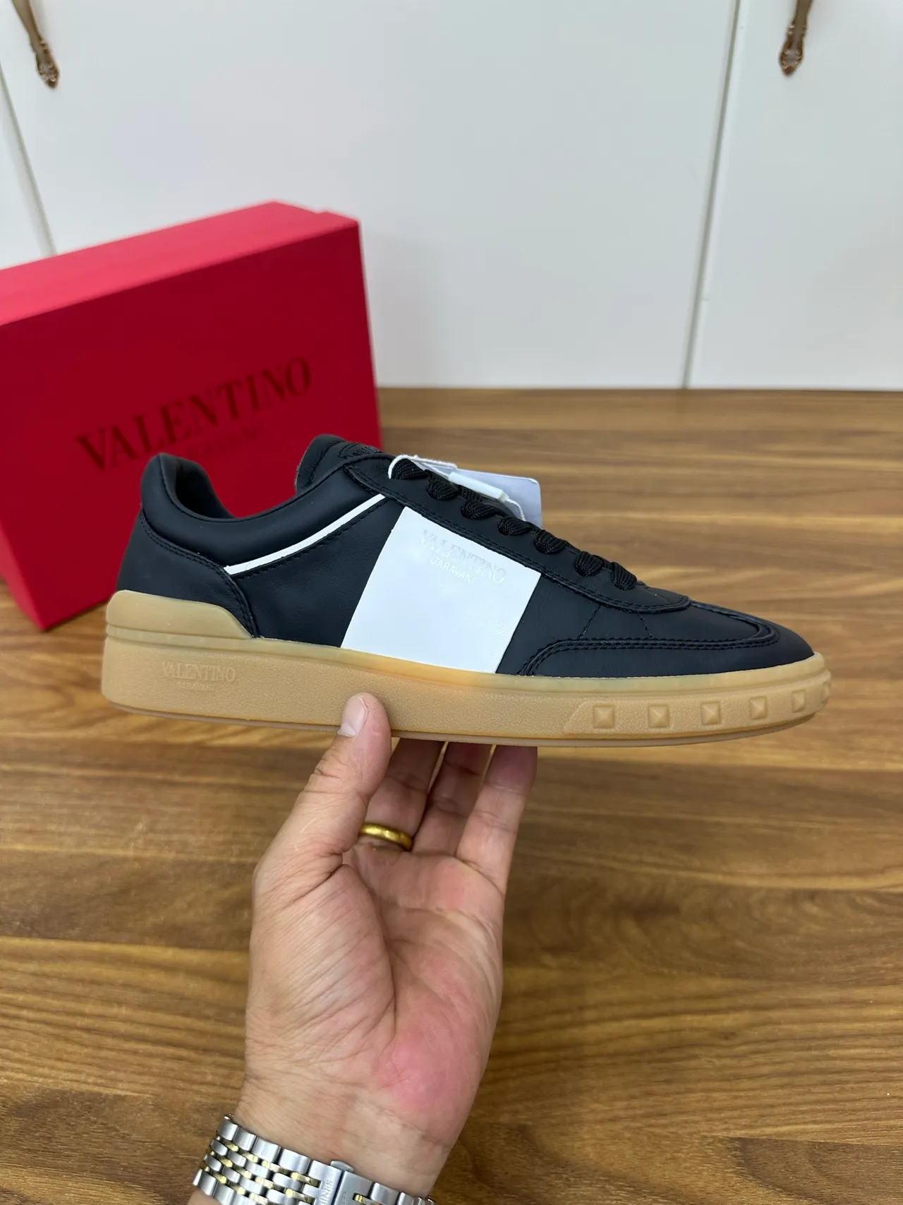 Valentino Garavani Black and White Leather Lifestyle Sneakers