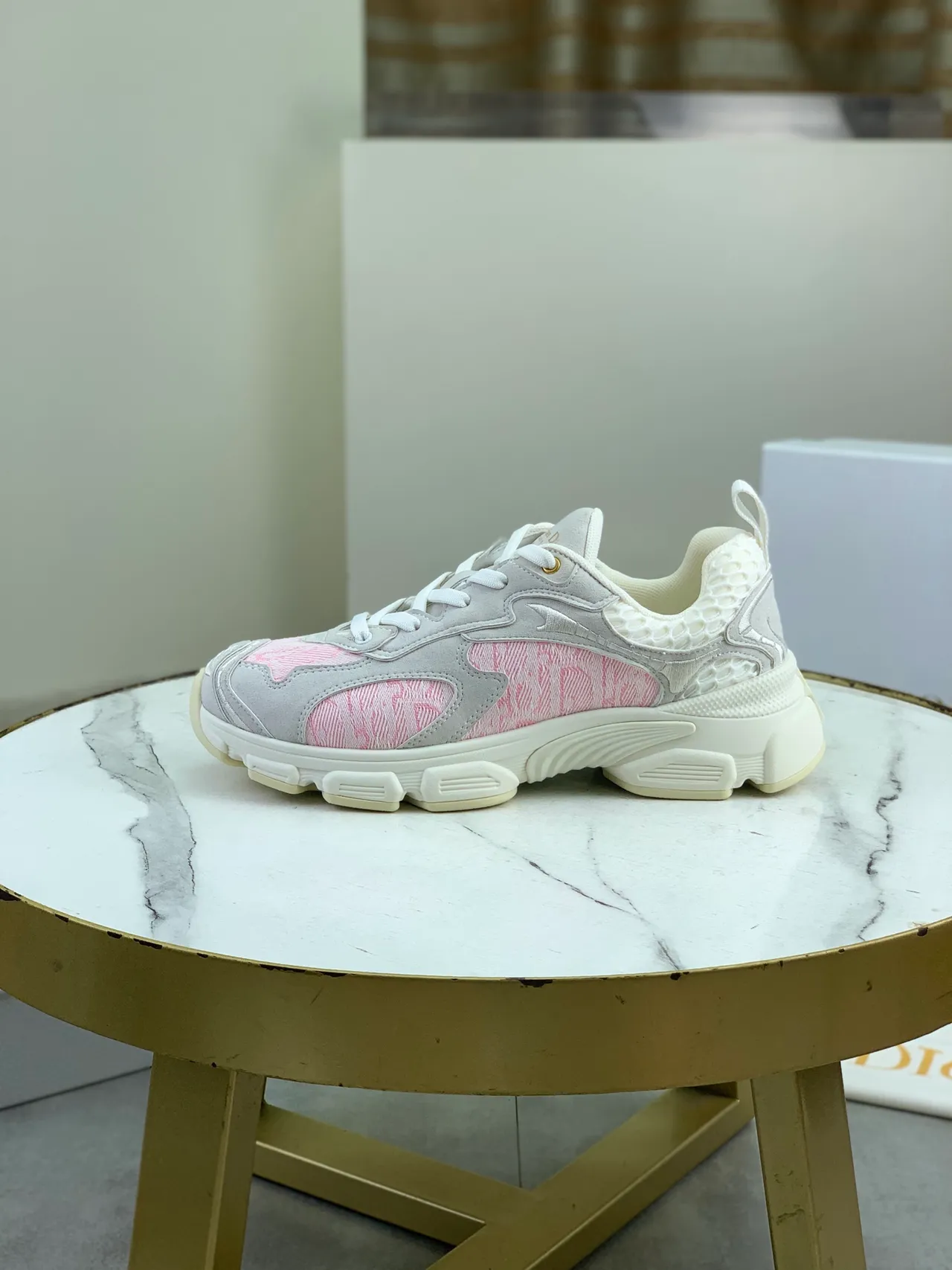 Dior Gray Pink Sole Jacquard Panels Chunky Sneakers
