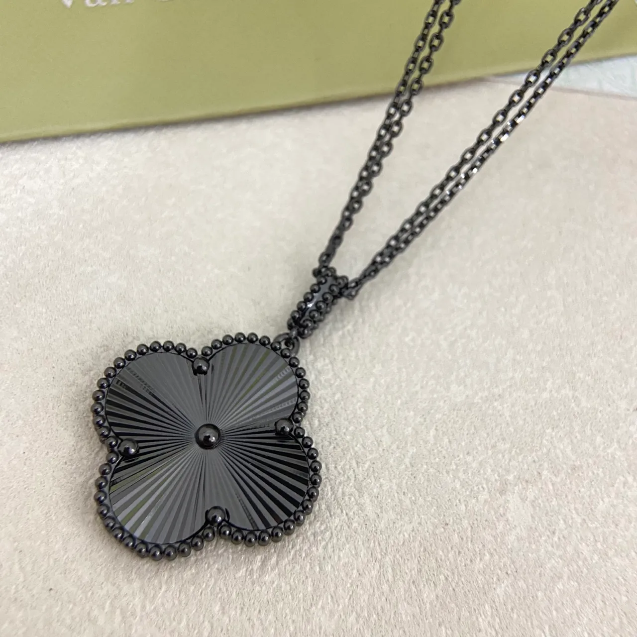 Van Cleef & Arpels Alhambra Black Enamel Quatrefoil Pendant Necklace