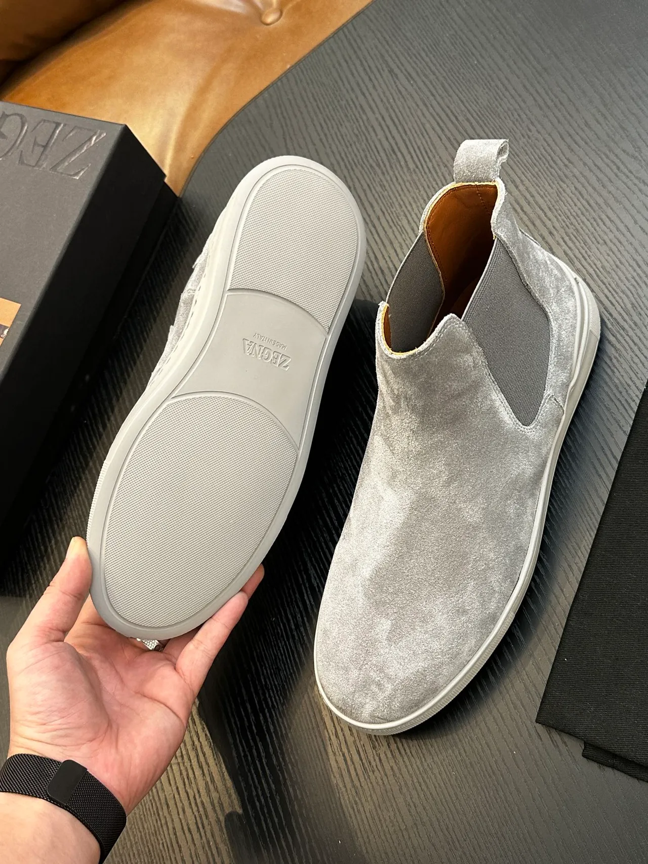 Zegna Gray Suede Chelsea Boots