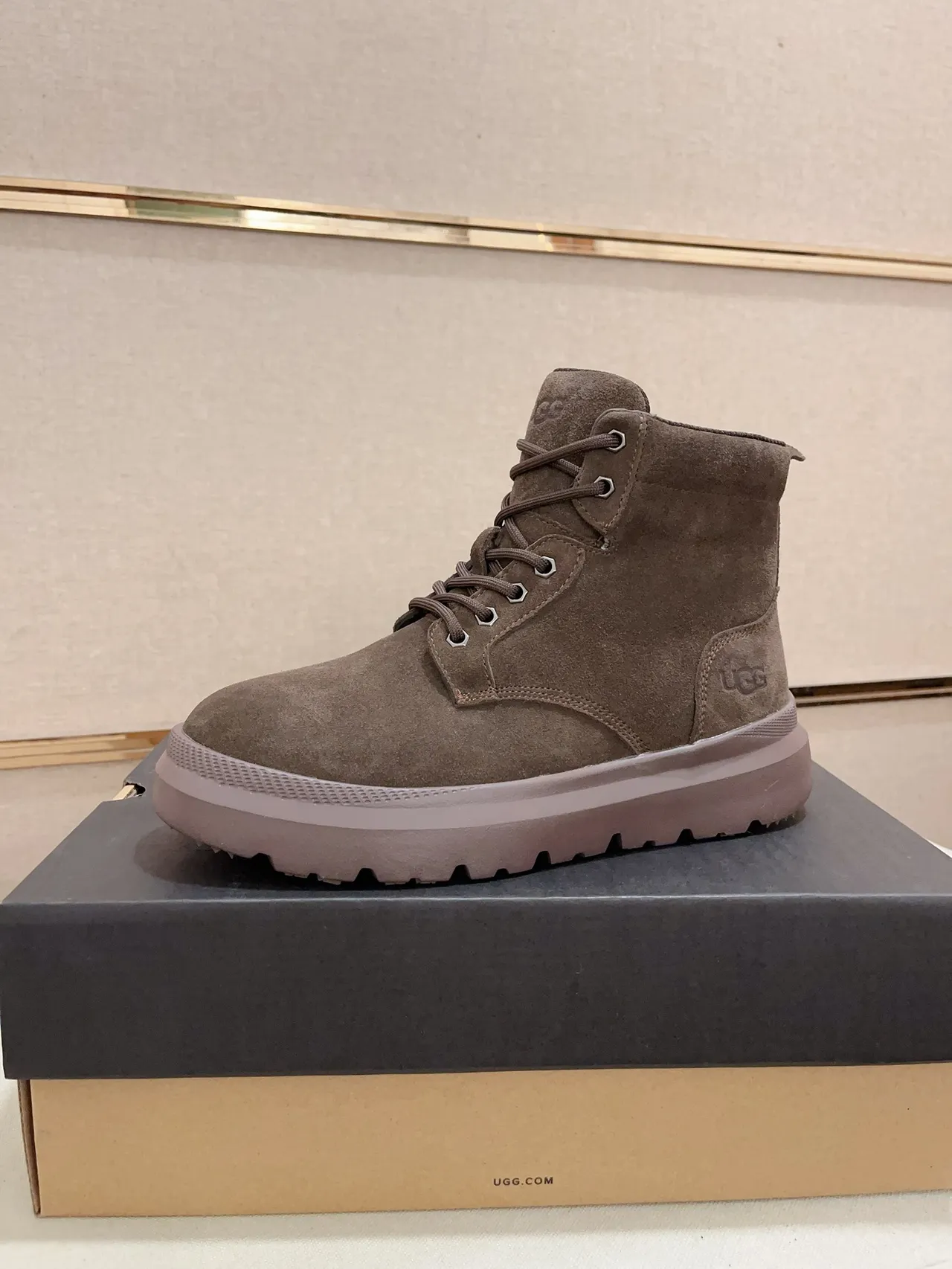 UGG Tasman Brown Beige Suede Upper Lace-Up Work Boots
