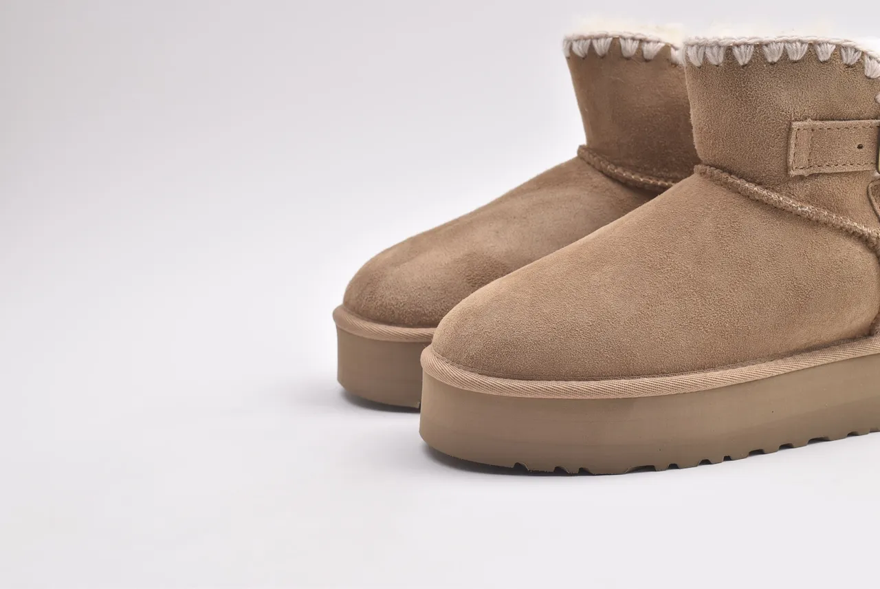 UGG Tasman Tan Suede Shearling-Trimmed Platform Snow Boots
