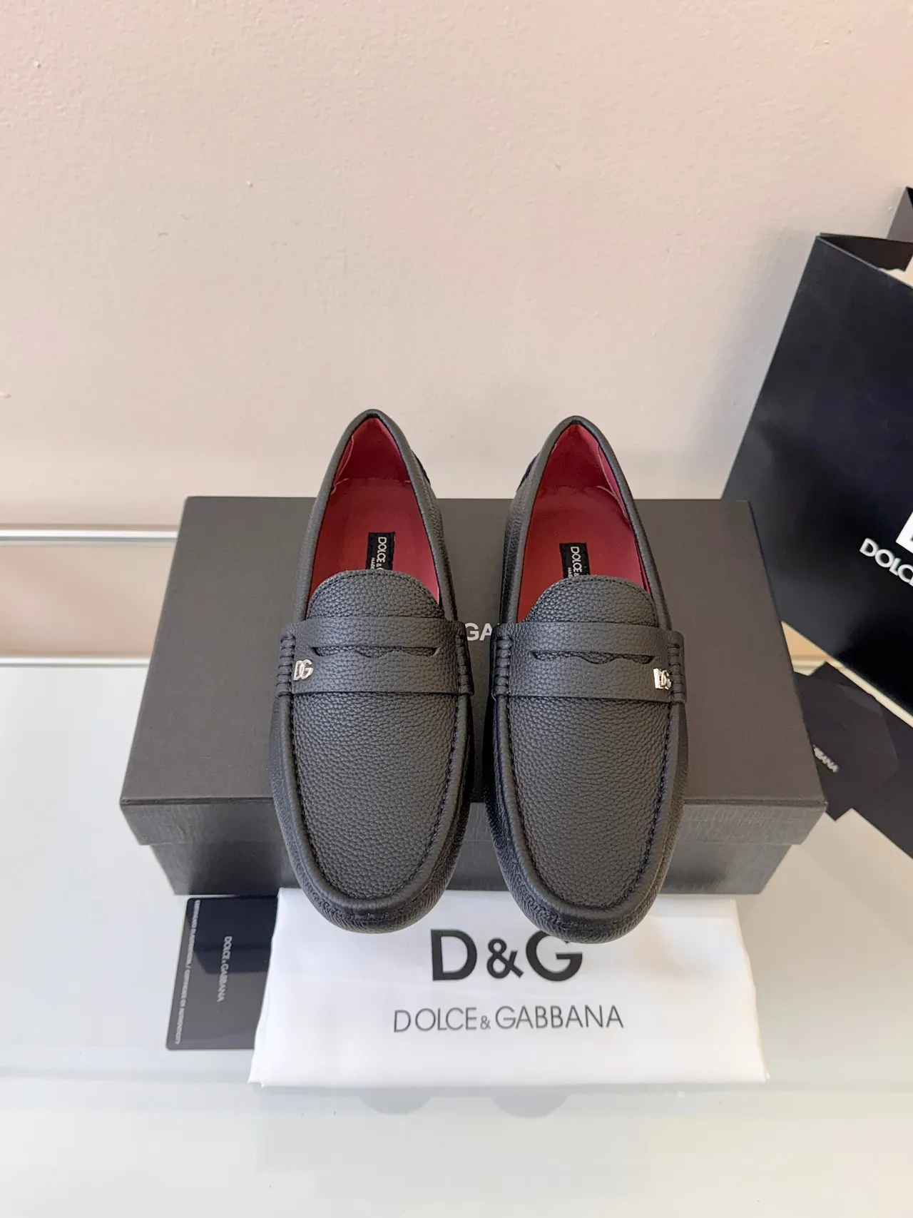 Dolce & Gabbana Portofino Black Pebbled Leather Penny Loafer