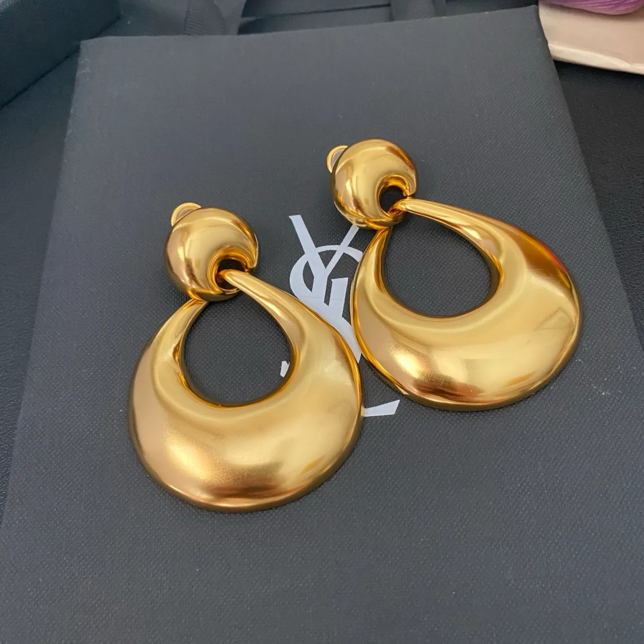 Saint Laurent Gold Sculptural Teardrop Hoop Earrings