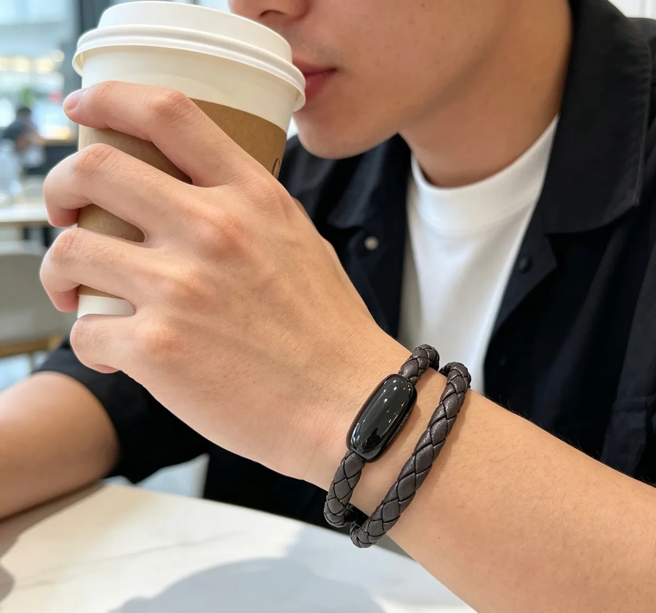 Hermès Braided Leather Black Bracelet