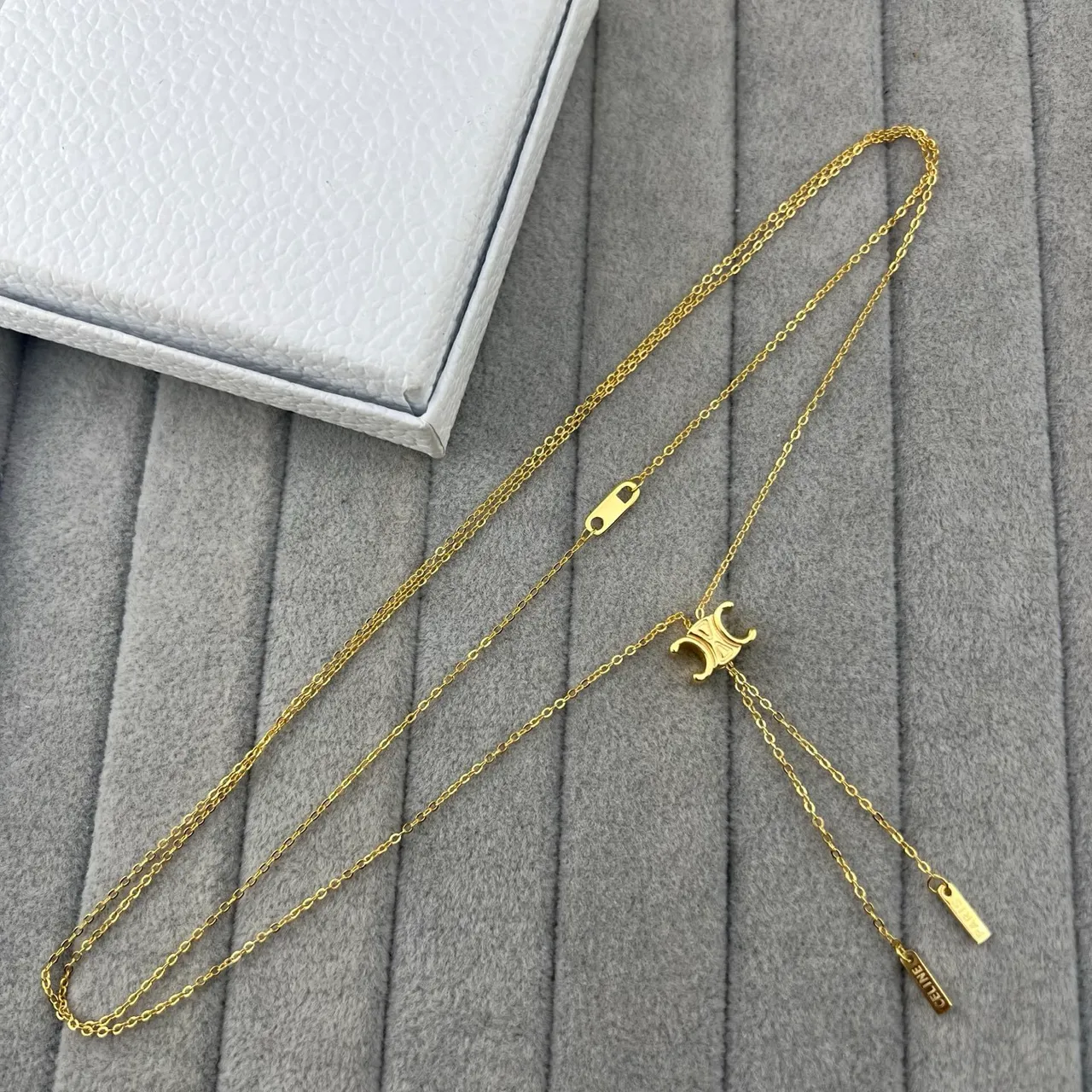Celine Triomphe Gold-Tone Layered Chain Necklace
