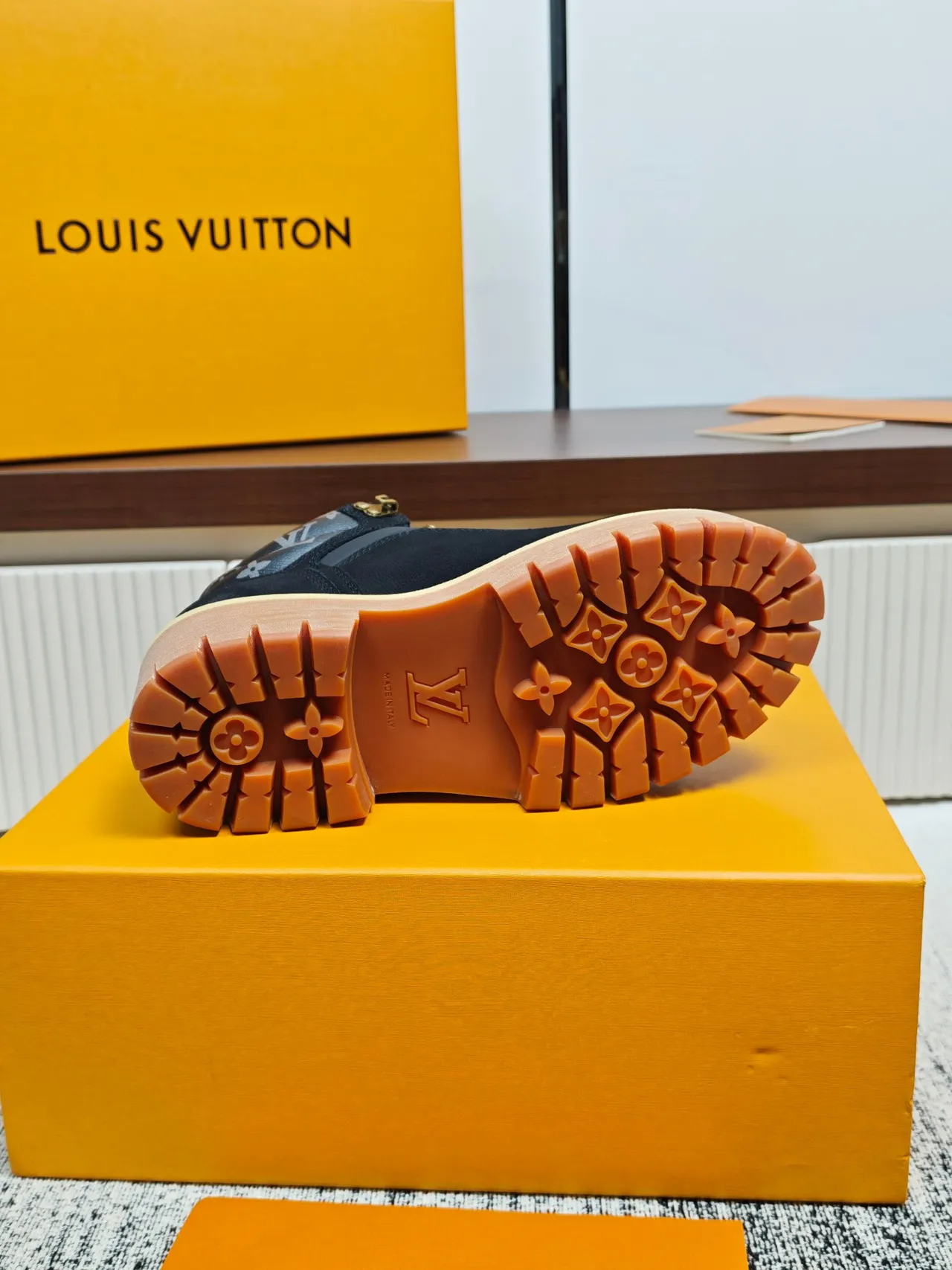 Louis Vuitton Black Monogram Collar Work Boot