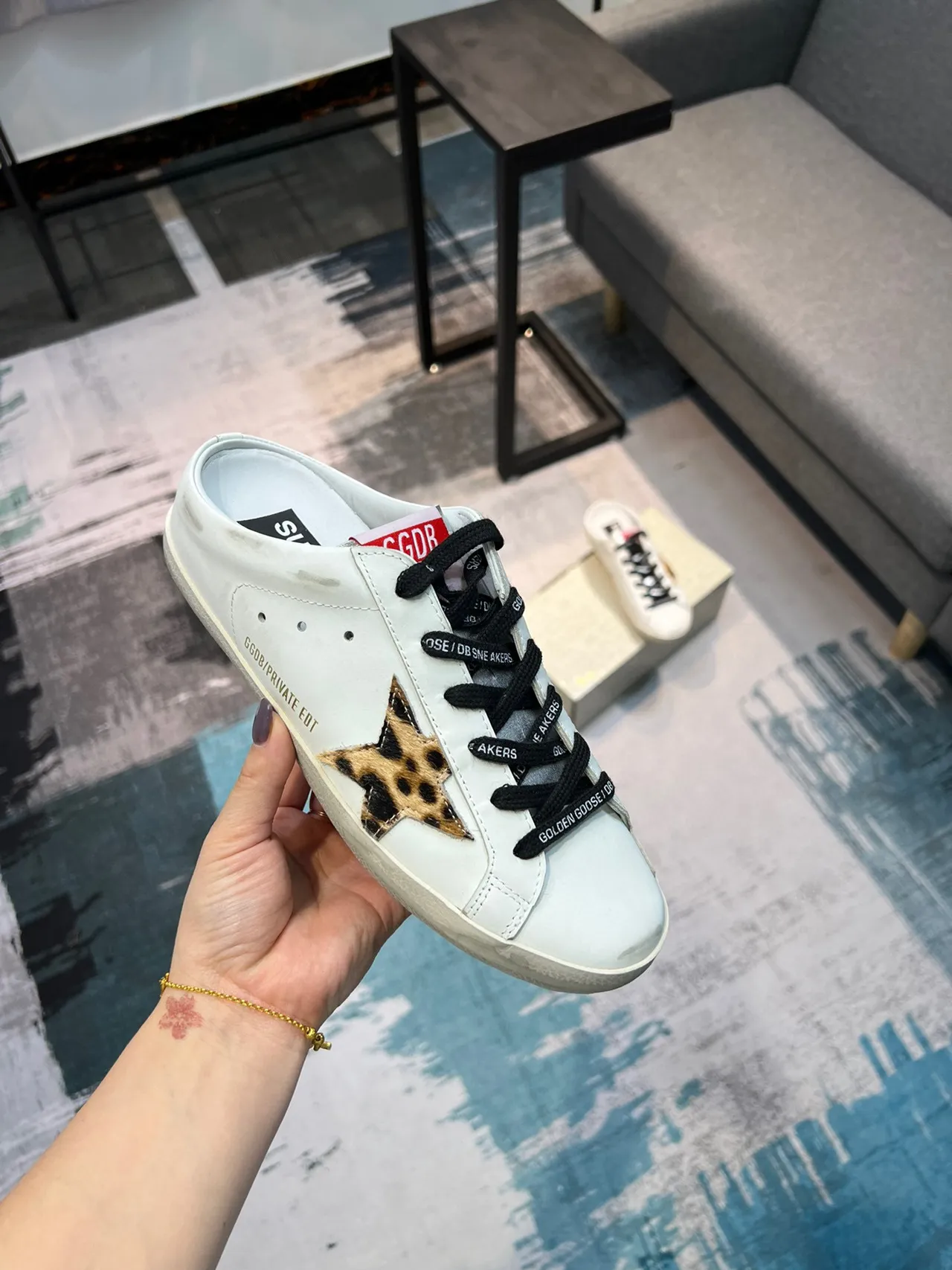 Golden Goose Super-Star Mule White Leopard Star Lifestyle Sneaker
