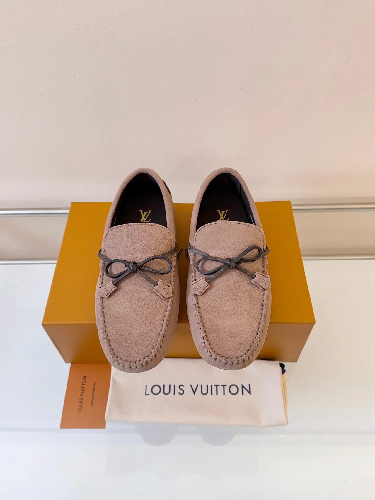 Louis Vuitton Loafer Beige Black Suede Upper Moccasin Stitching Loafer