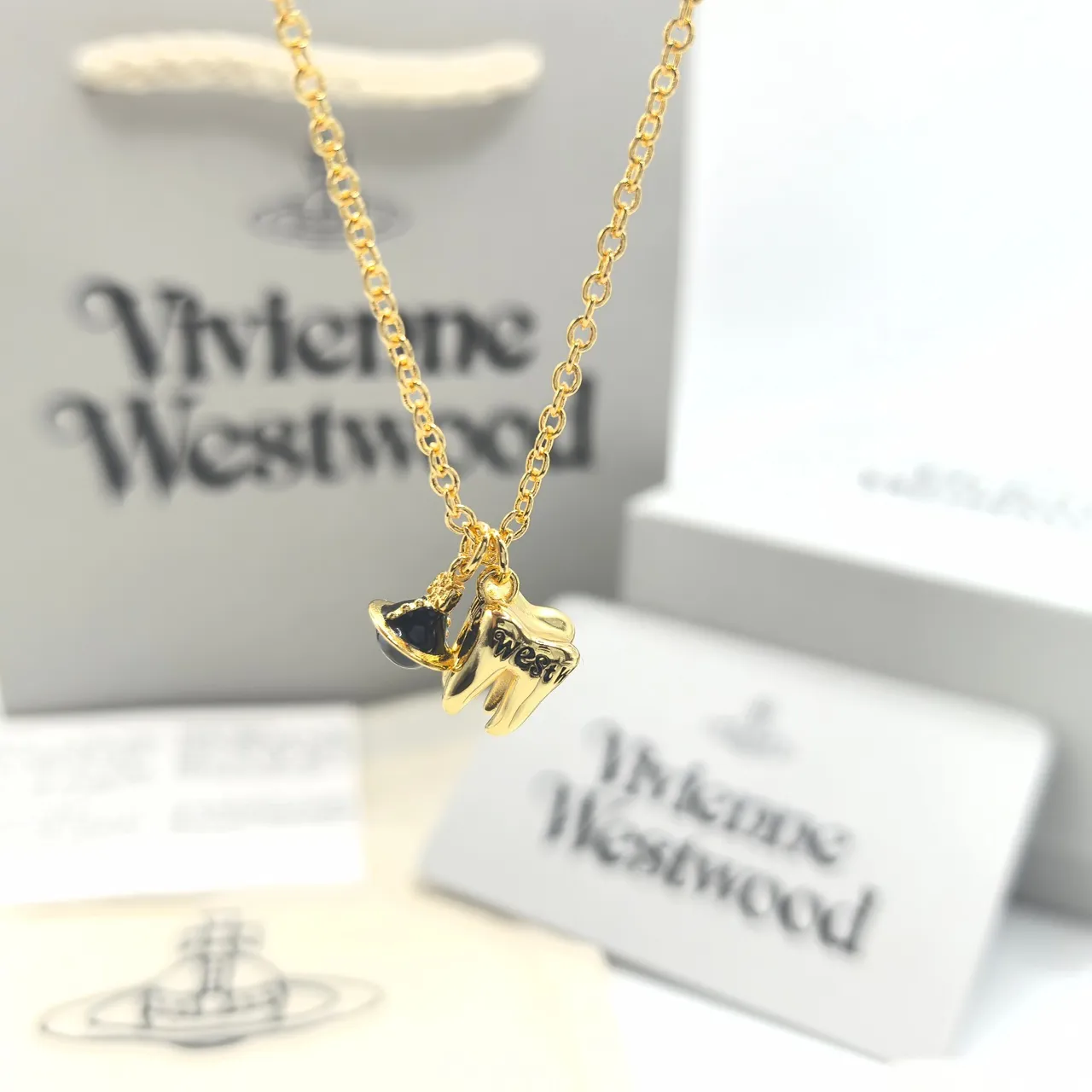 Vivienne Westwood Orb Shoe Charm Gold Silver Chain-Link High-Heeled Necklace