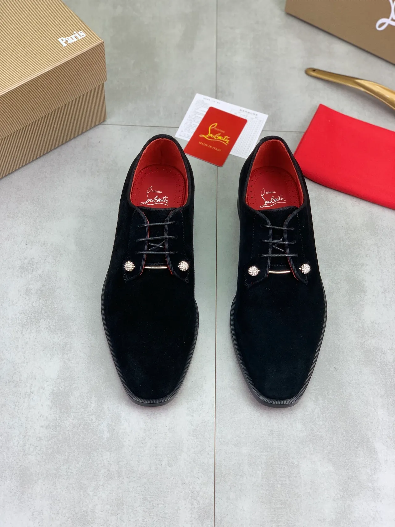 Christian Louboutin Black Red Suede Upper Interior Oxford Shoes