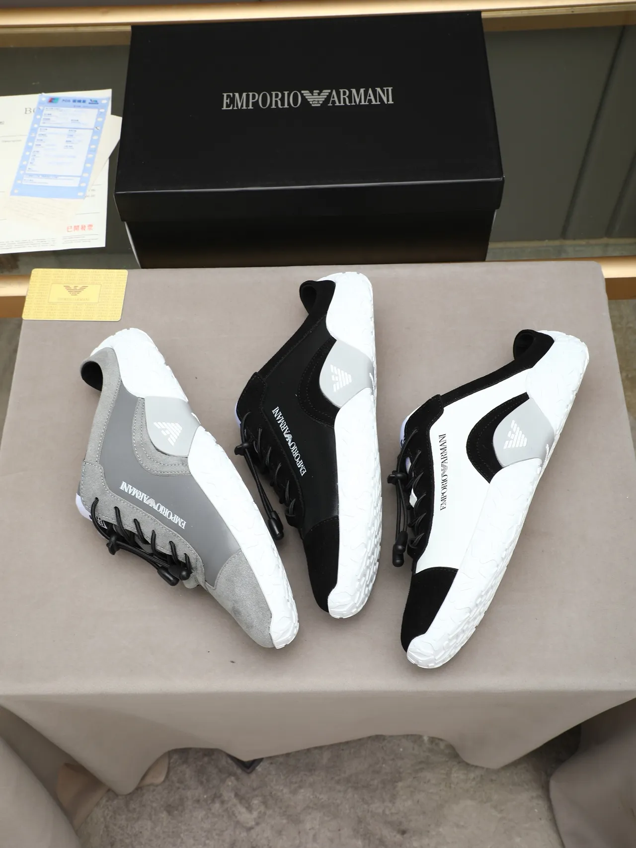 Emporio Armani Gray White Open-Heel Mule Sneaker Sculpted Geometric Sole Sneakers