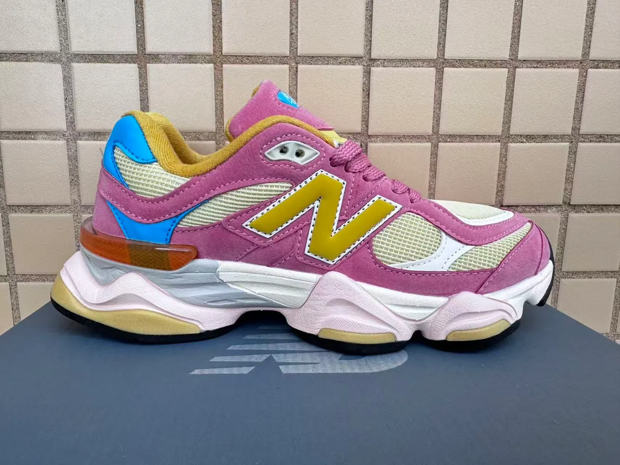 New Balance 9060 Pink Yellow Blue Chunky Sneakers