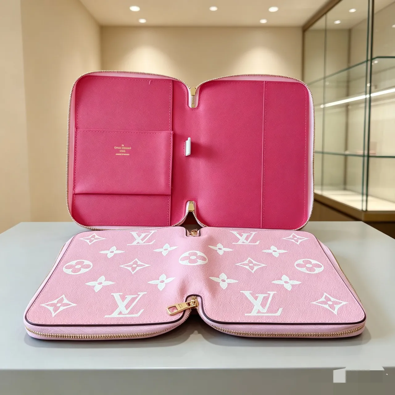 Louis Vuitton Brown Pink Zippered Rectangular Case Monogram Canvas Handbag