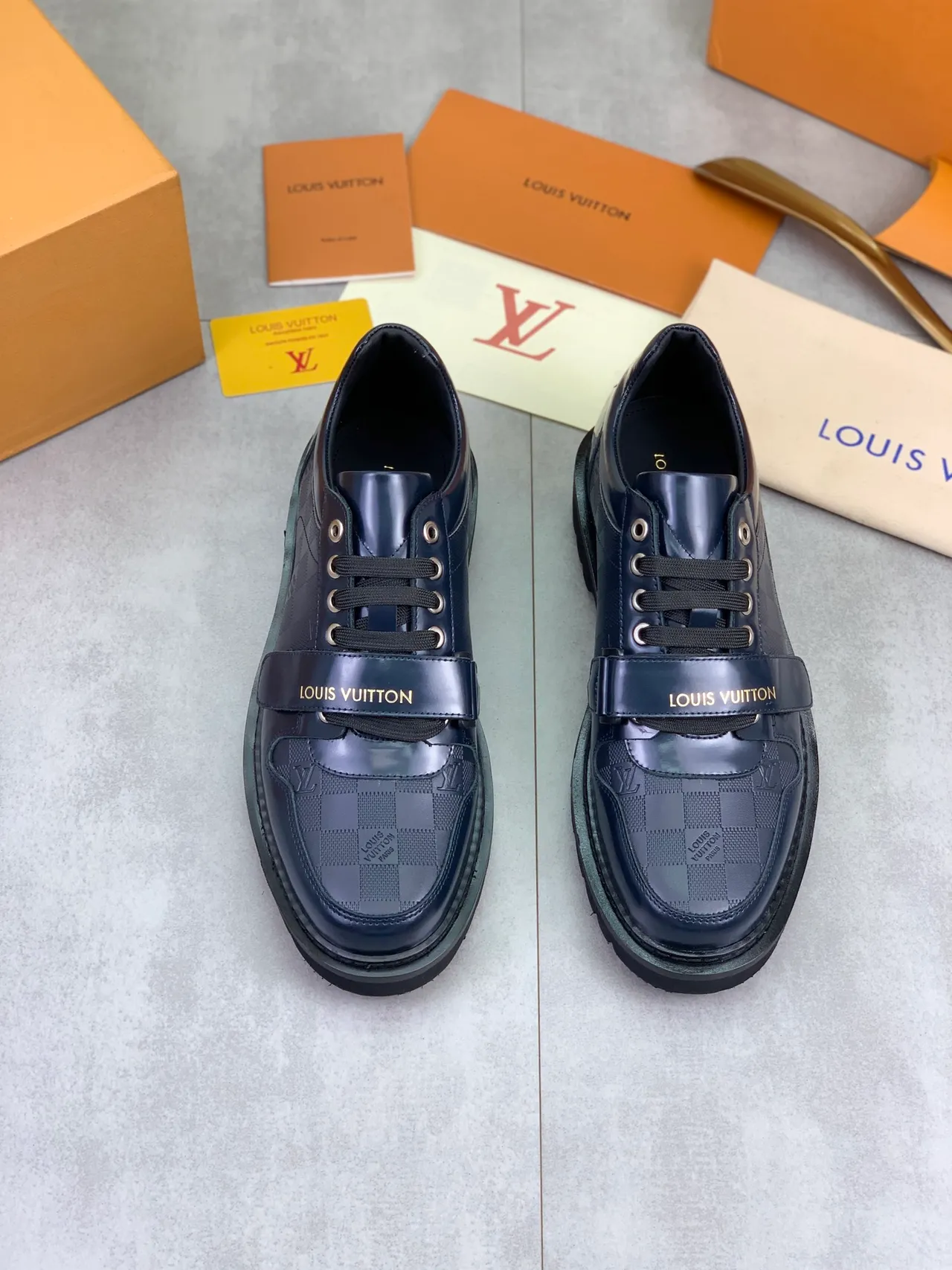Louis Vuitton Navy Black Monogram Canvas Panel Chunky Lug Sole Casual Shoes