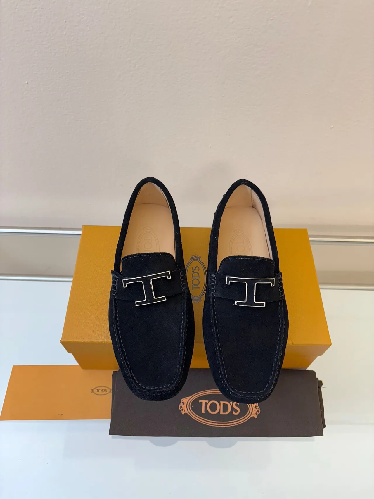 Tod's Gommino Loafer Black Suede Metal T Buckle Loafers