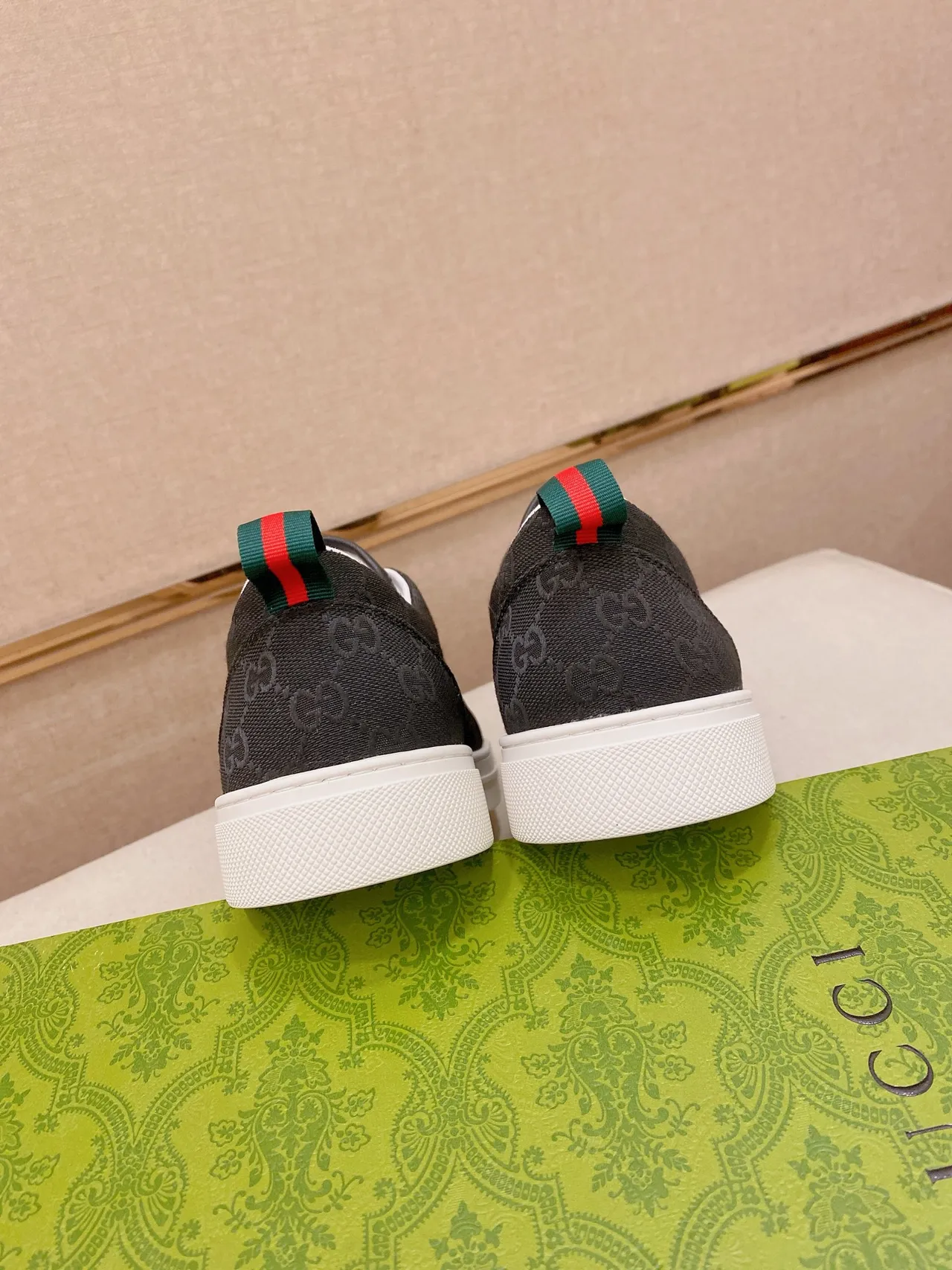 Gucci Black Red Monogrammed Canvas Upper Web Stripe Detail Lifestyle Sneakers