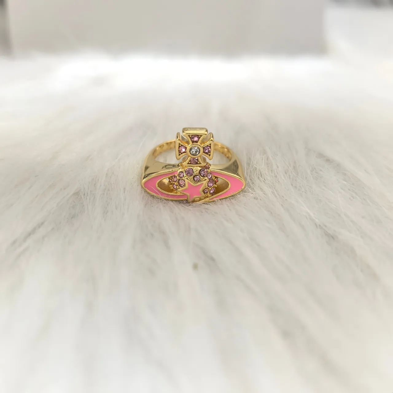 Vivienne Westwood Orb Gold Pink Metal Enamel Earrings