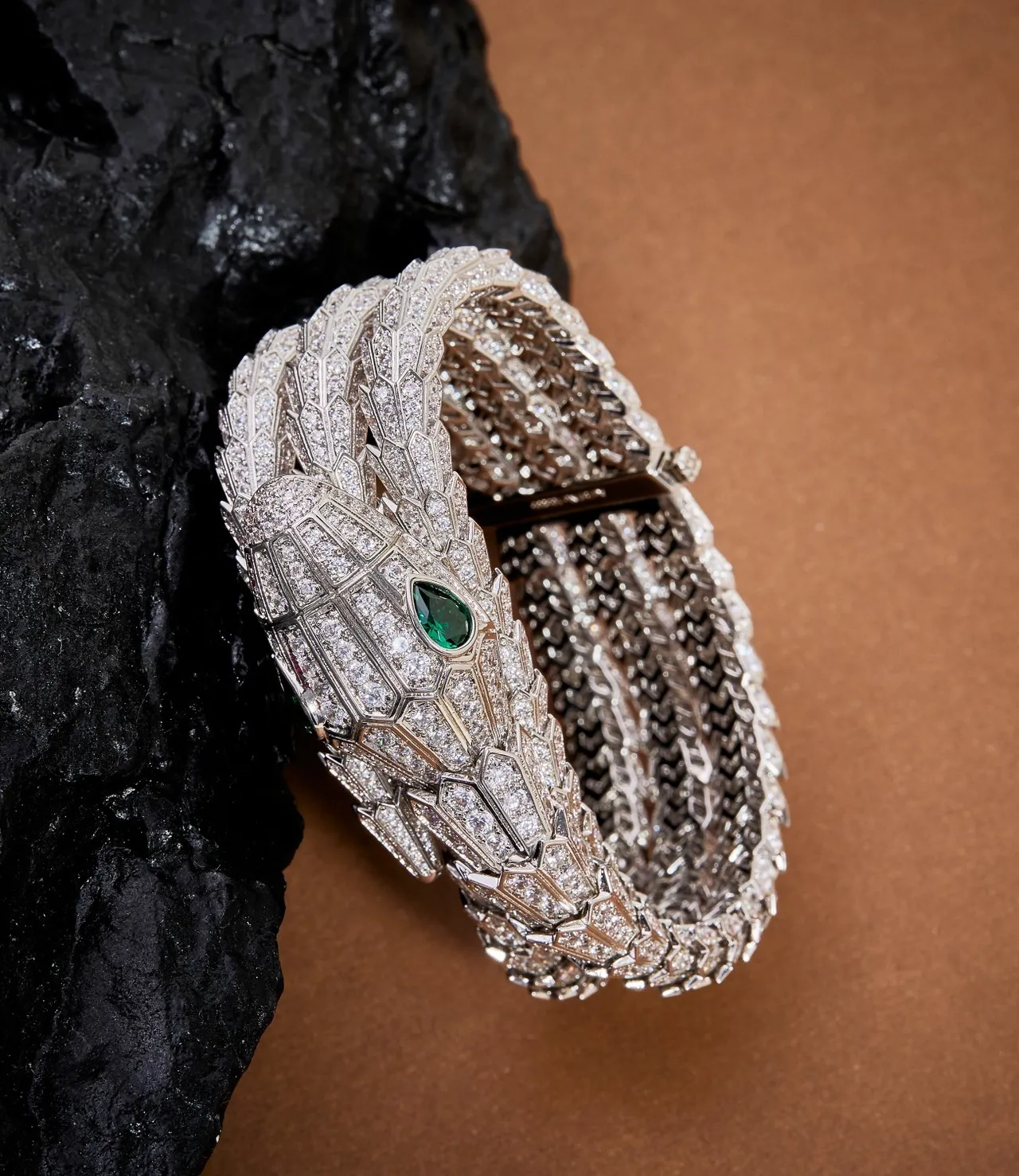 Bvlgari Serpenti High Jewelry Diamond and Emerald Coiled Bracelet