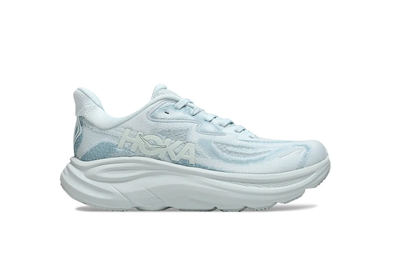 Hoka Blue White Maximalist Cushioning Engineered Knit Upper Running Shoes