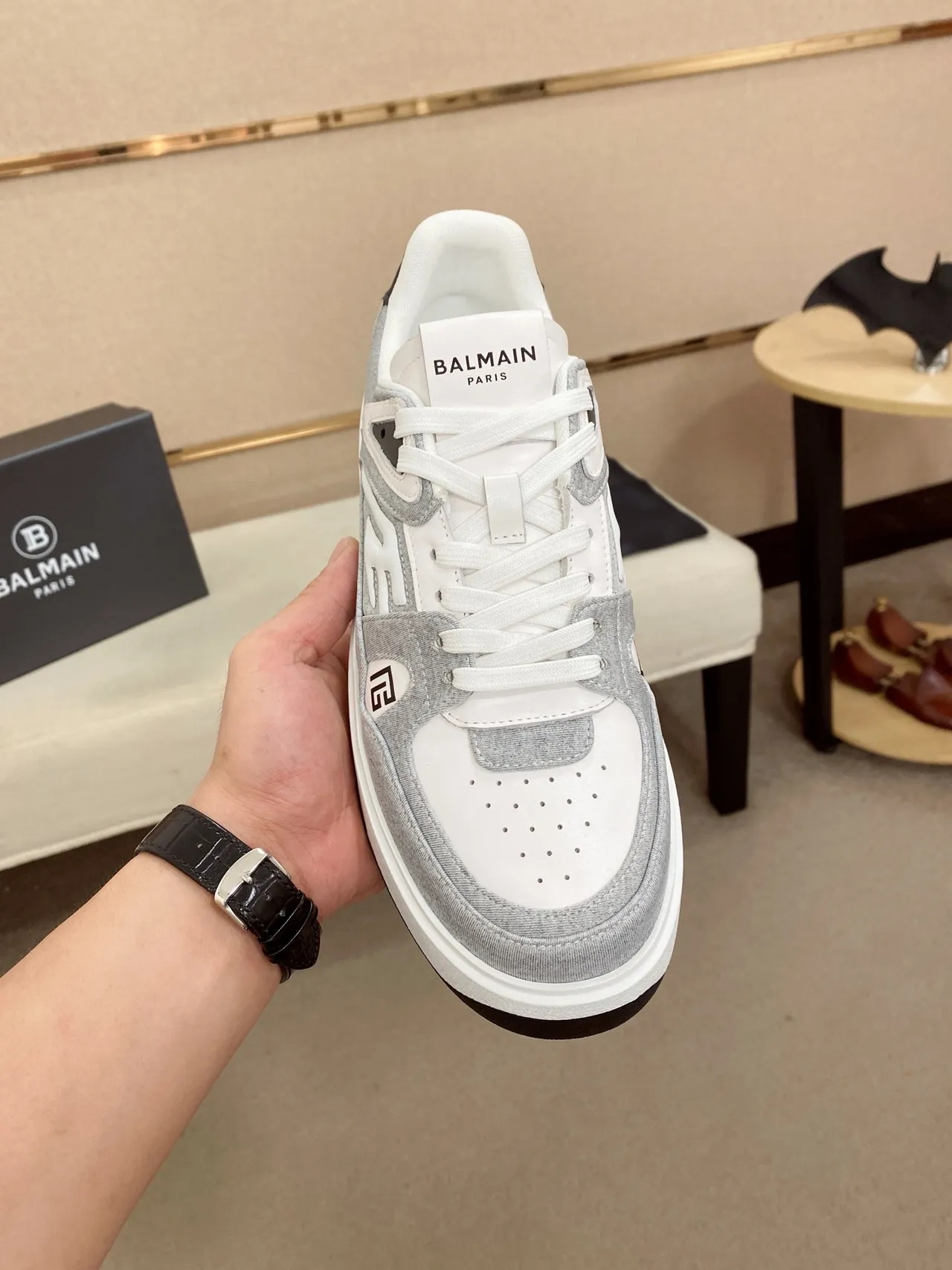Balmain B-Court Heather Gray and White Lifestyle Sneakers