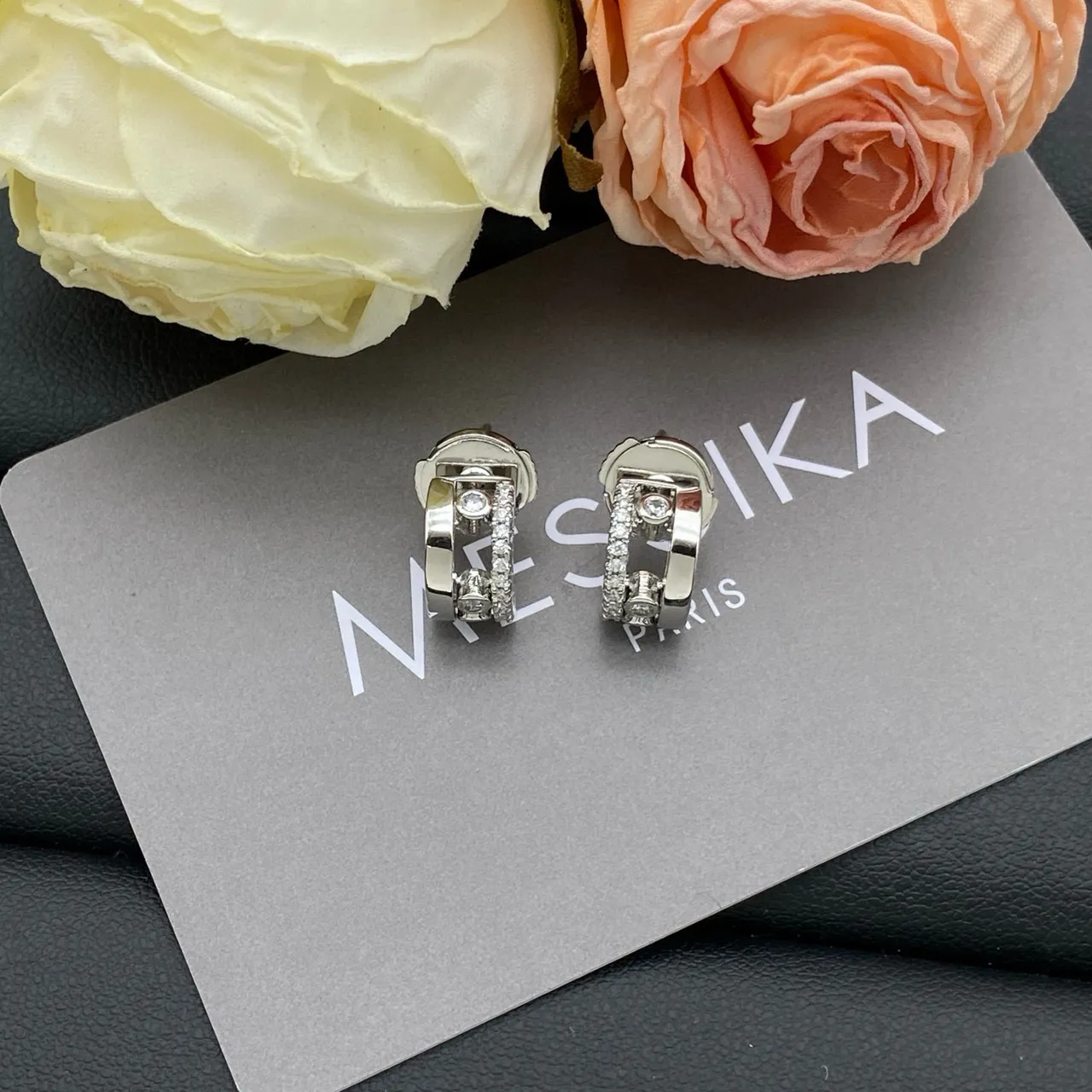 Messika Gold Silver Rectangular Frame Pavé Diamond Halo Earrings