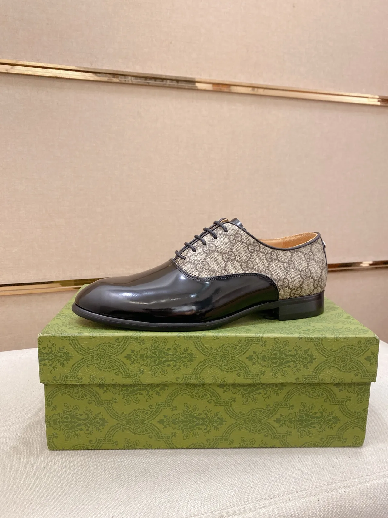 Gucci Two-Tone GG Monogram Patent Leather Oxford Shoes