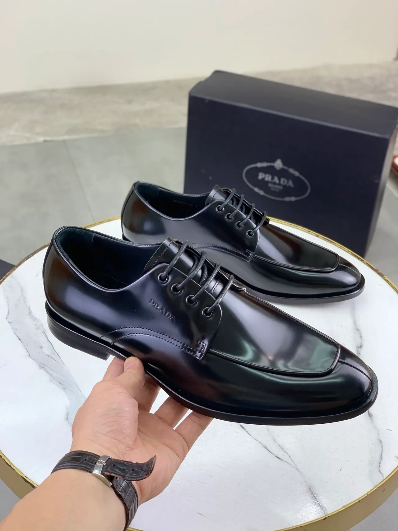 Prada Black Cap-Toe Oxford Shoes