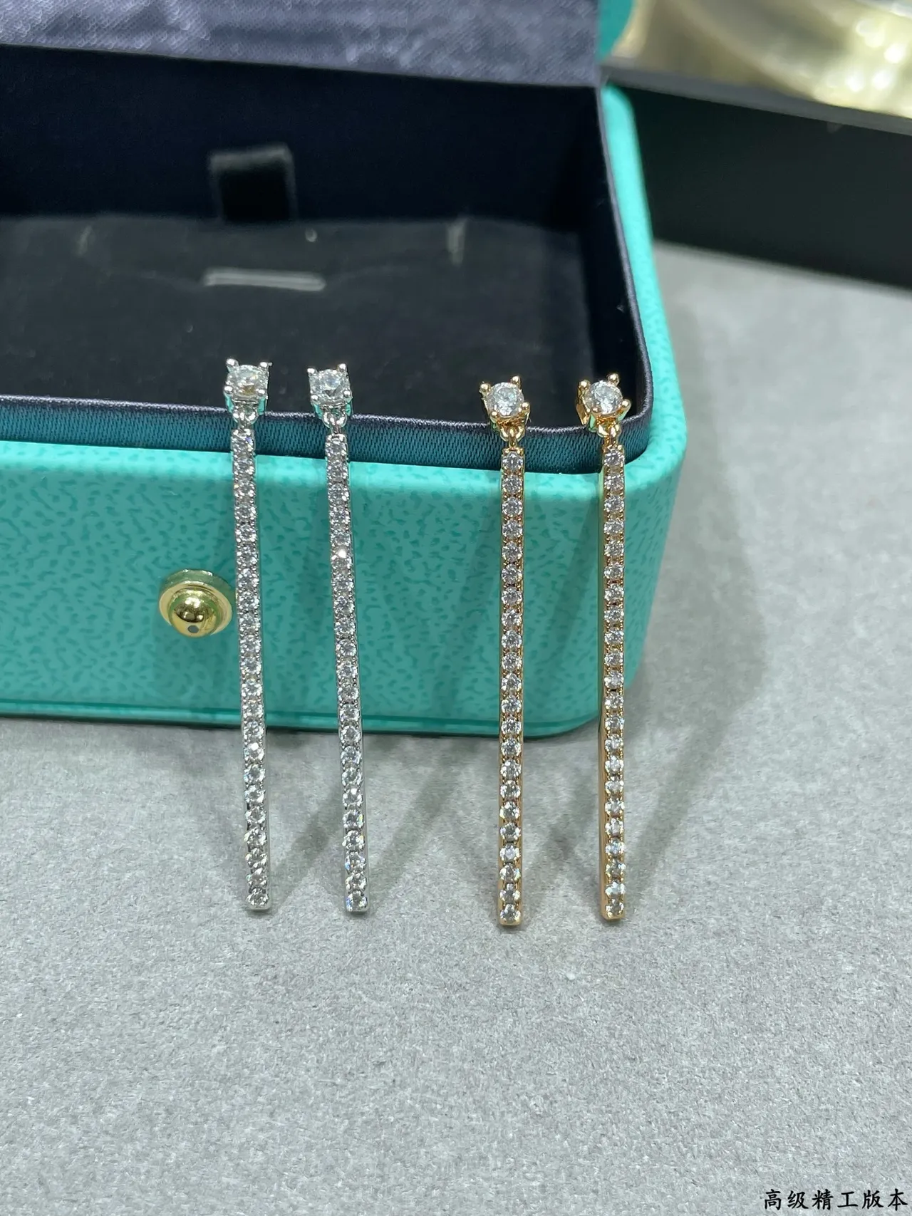 Tiffany & Co. Gold Silver Linear Drop Pavé-Set Earrings