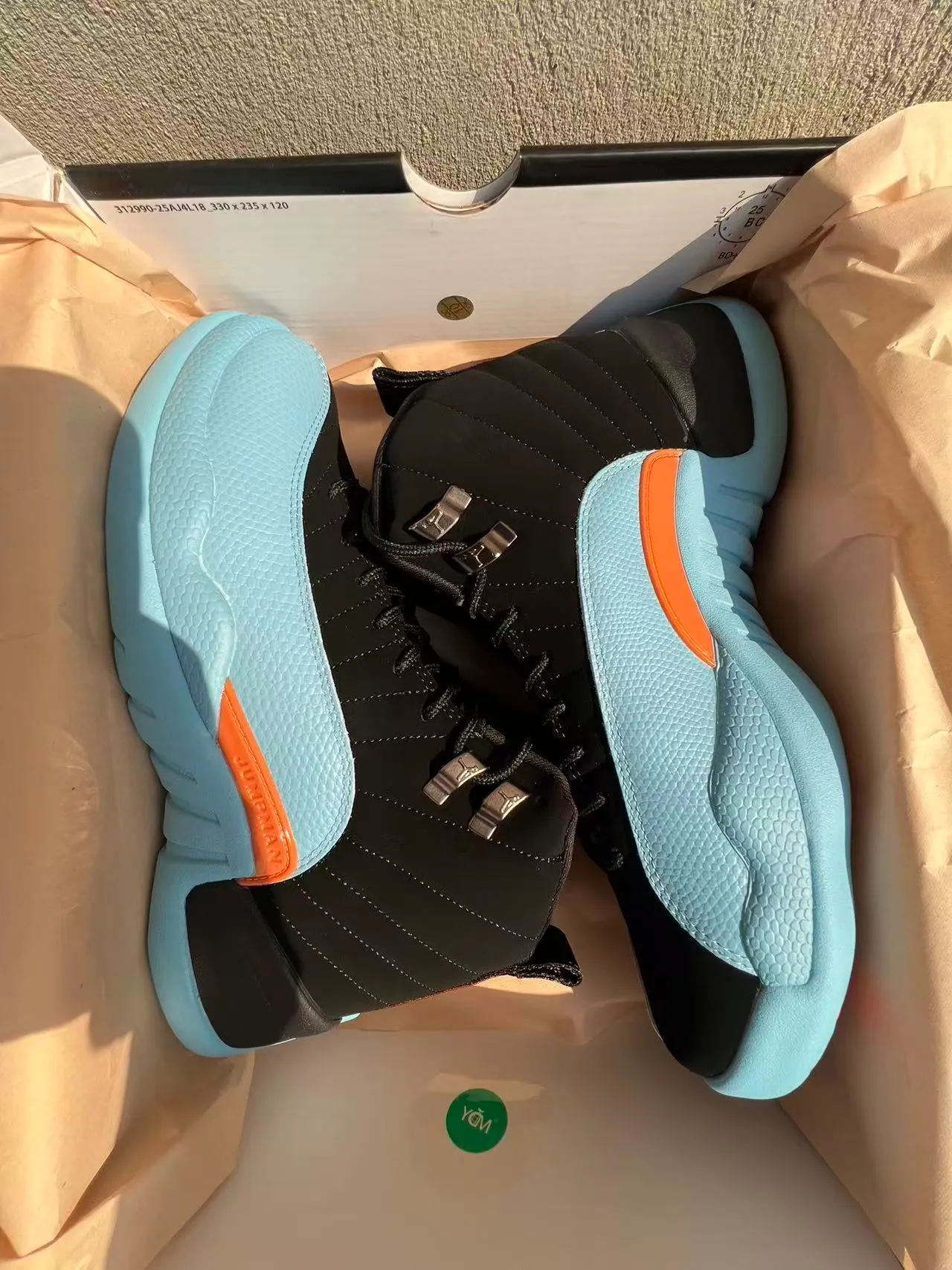 Air Jordan 12 Black Light Blue Orange Basketball Shoes