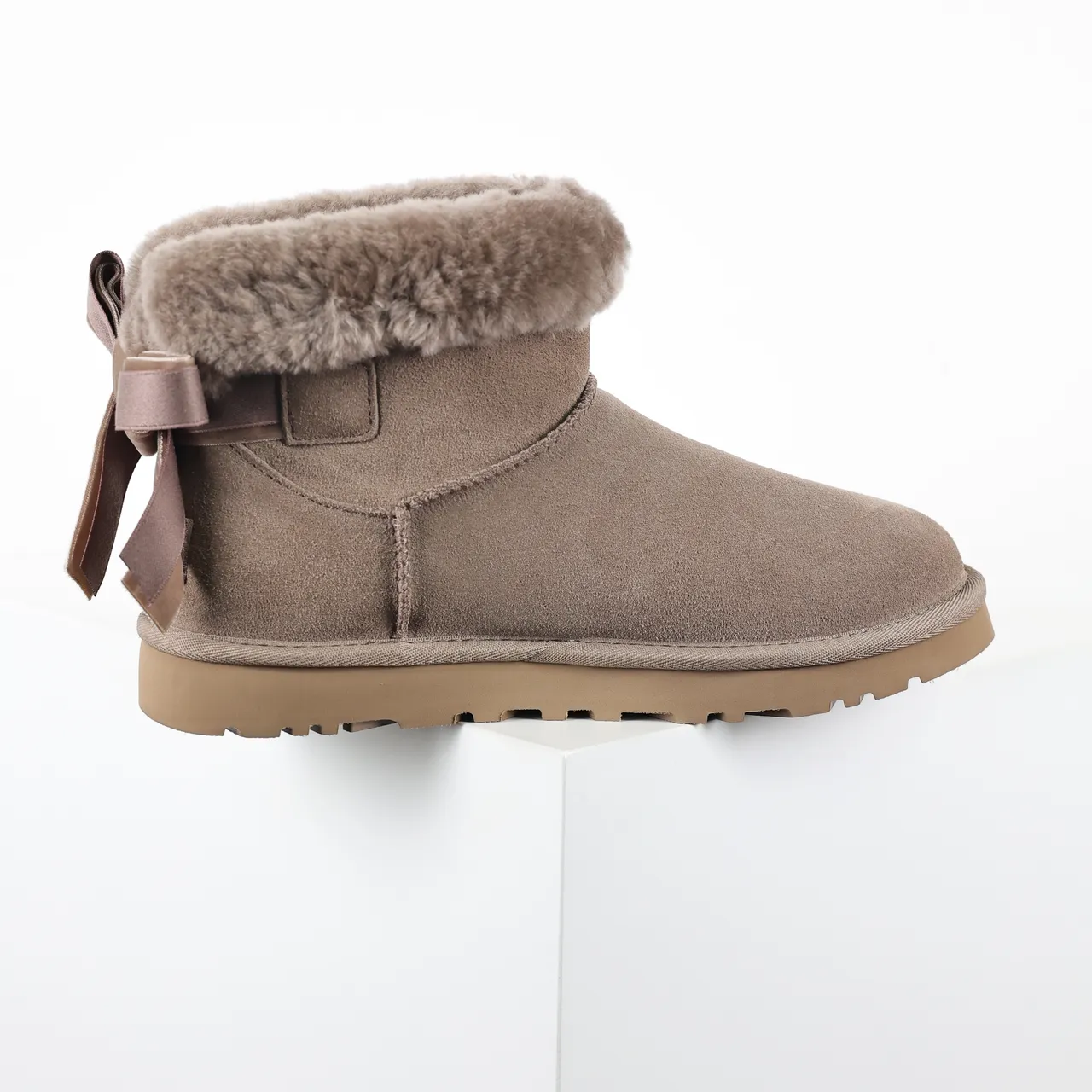 UGG Classic Mini Taupe Suede Shearling Cuff Snow Boots