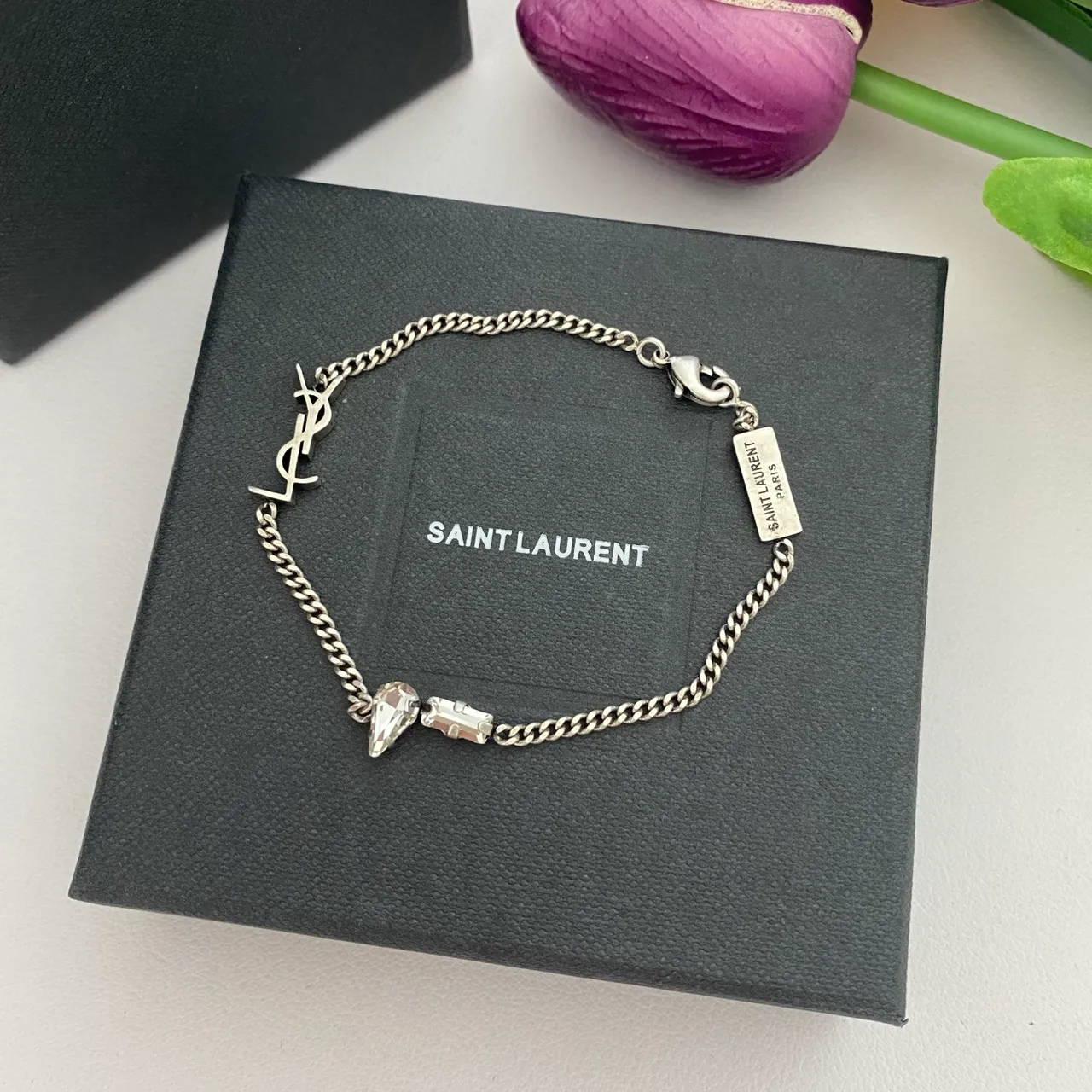 Saint Laurent Monogram Chain Silver Gold Charm Bracelet