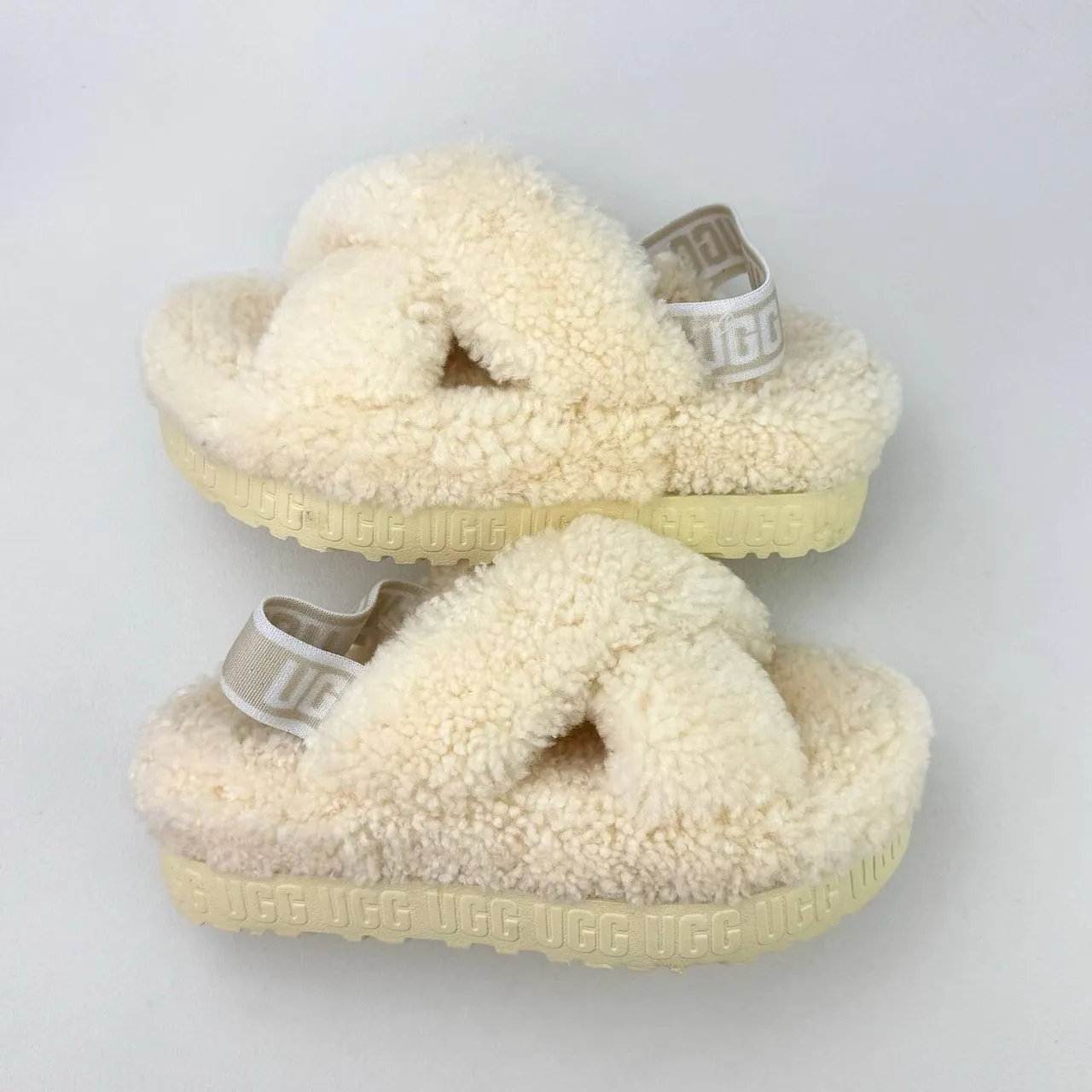 UGG Tasman Cream Shearling Cross-Strap Slippers
