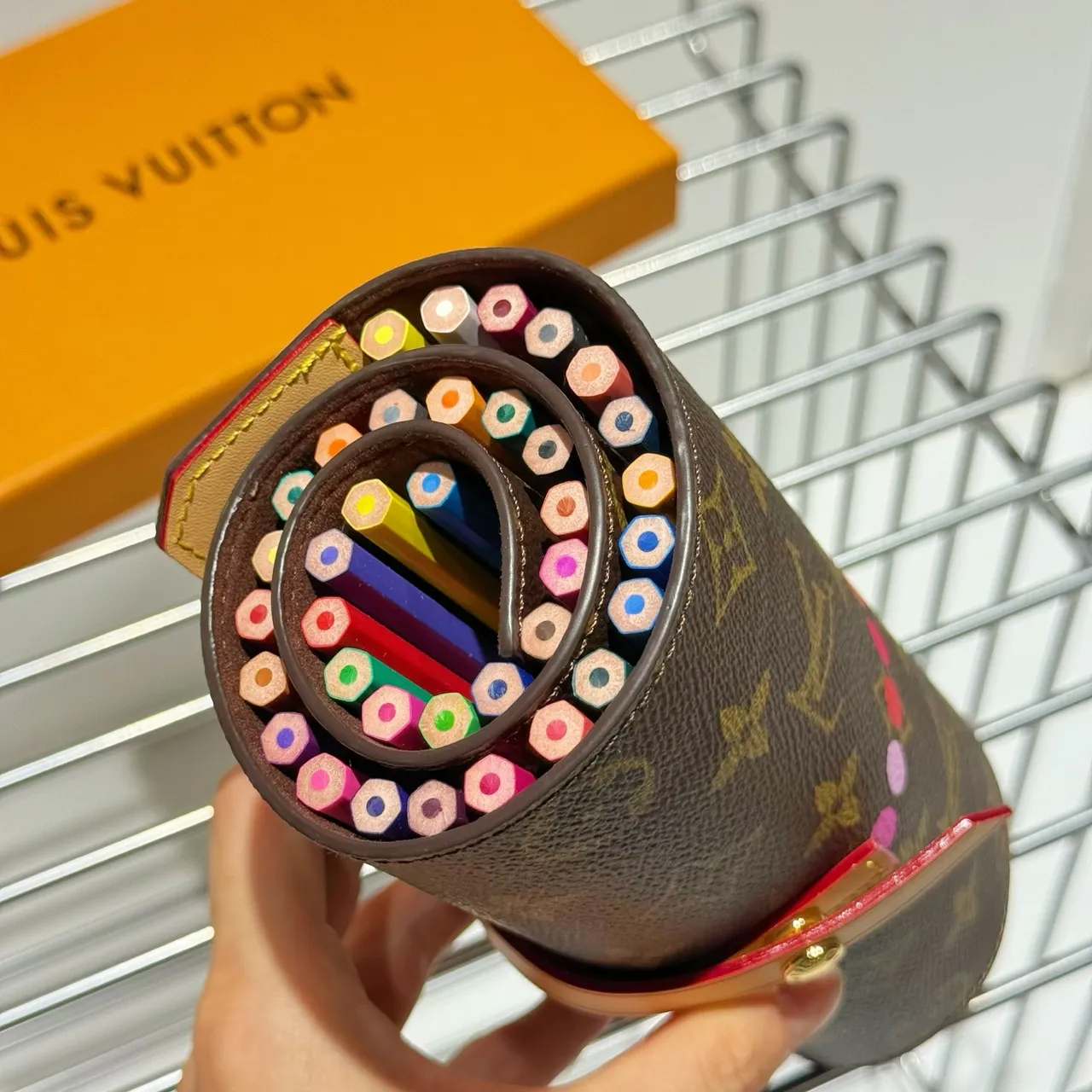 Louis Vuitton Brown Beige Monogram Canvas Cylindrical Roll-Top Wristlet