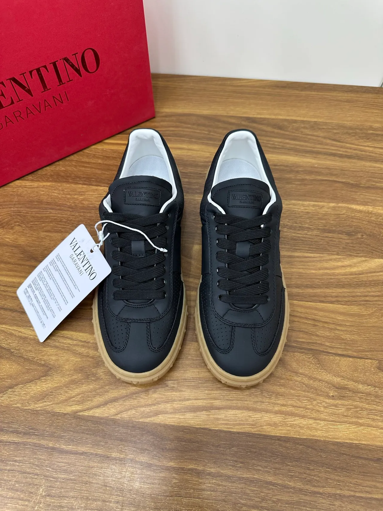 Valentino Rockstud Perforated Leather Black and Gum Lifestyle Sneakers