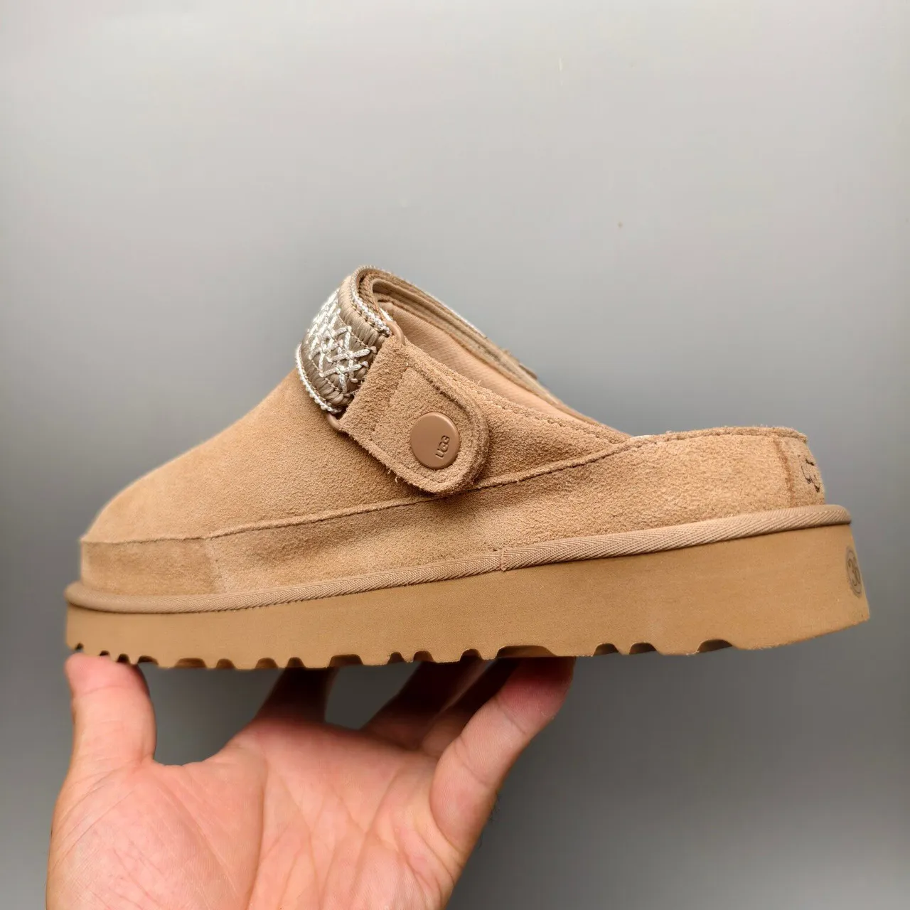 UGG Tasman Tan Suede Woven Strap Slipper