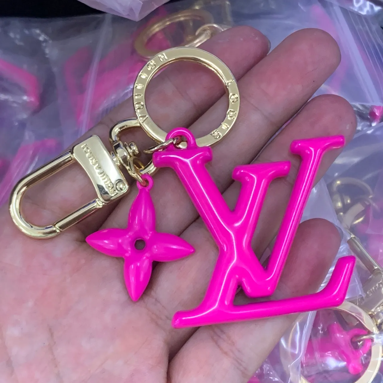 Louis Vuitton Monogram Key Holder Pink Gold Glossy Resin Charms Hardware Phone Case