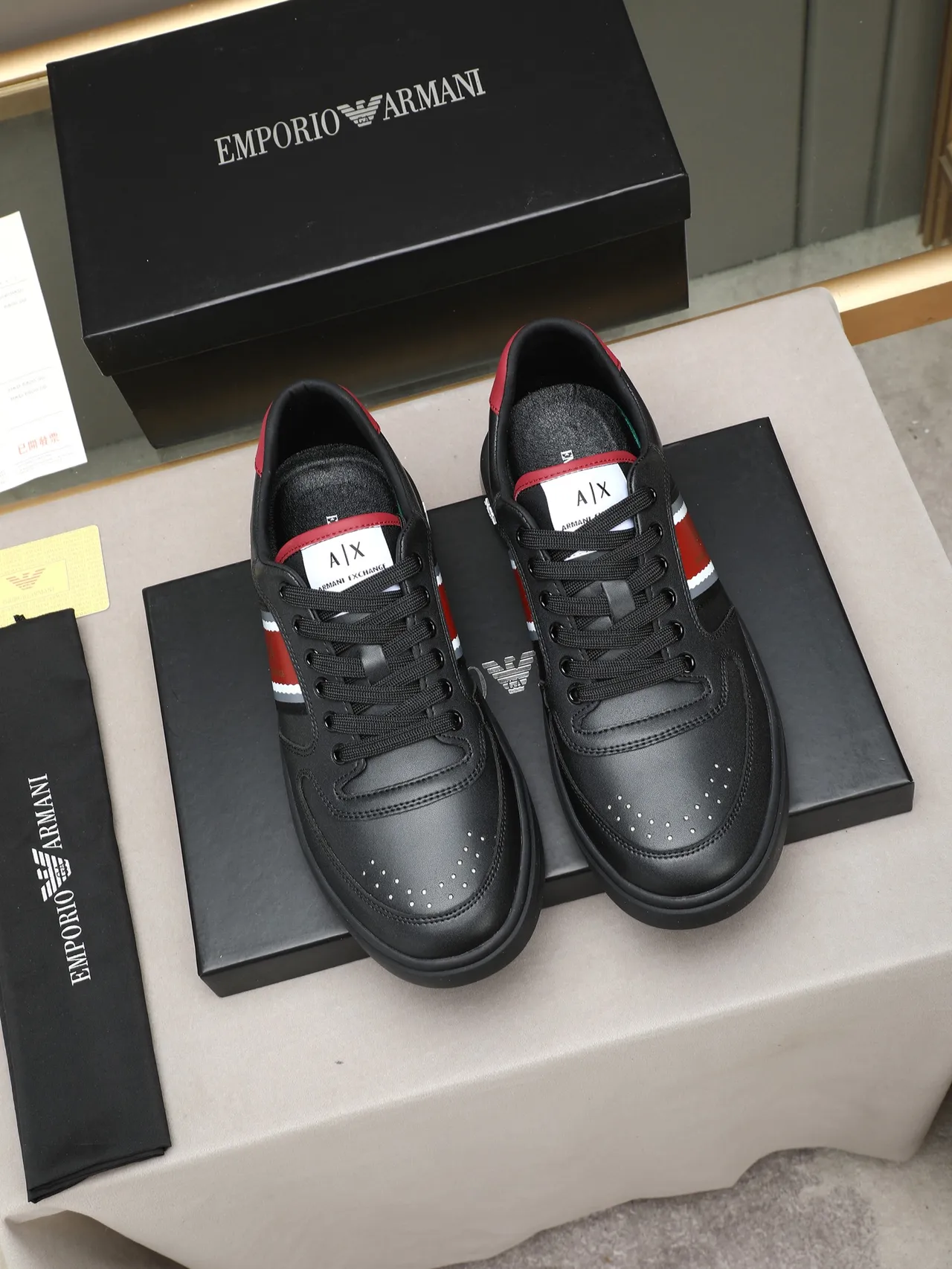 Armani Exchange Black and Red Stripe Lifestyle Sneakers