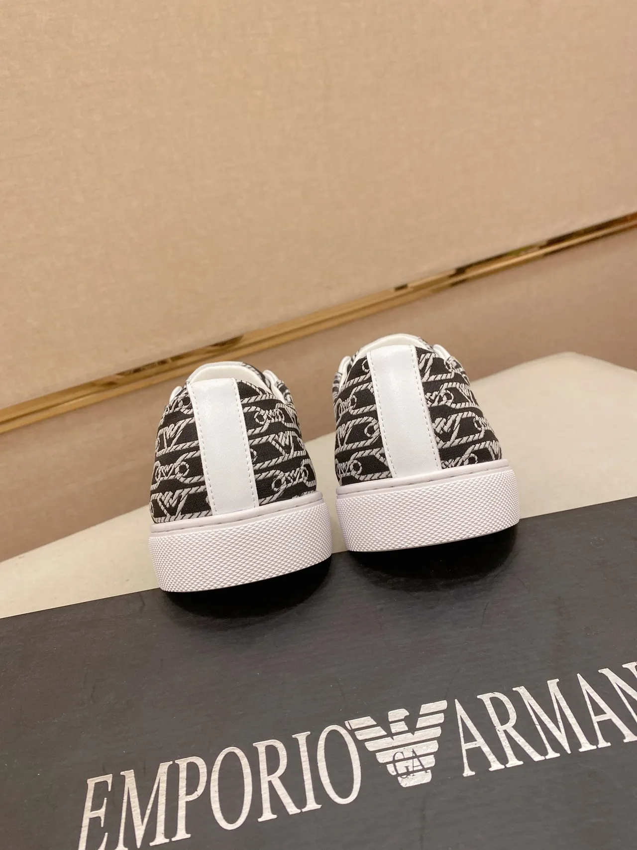 Emporio Armani Monogram-Print White-Accent Lifestyle Sneakers
