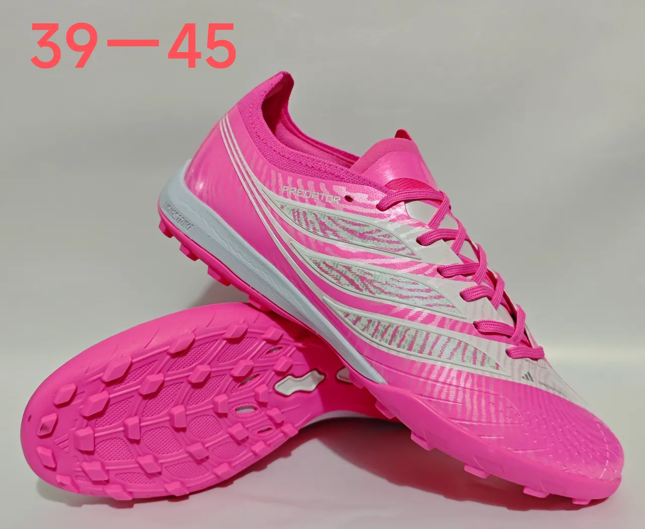 Adidas Predator Pink White Low-Cut Synthetic Upper Zebra-Stripe Textured Overlays Turf Soccer Shoes