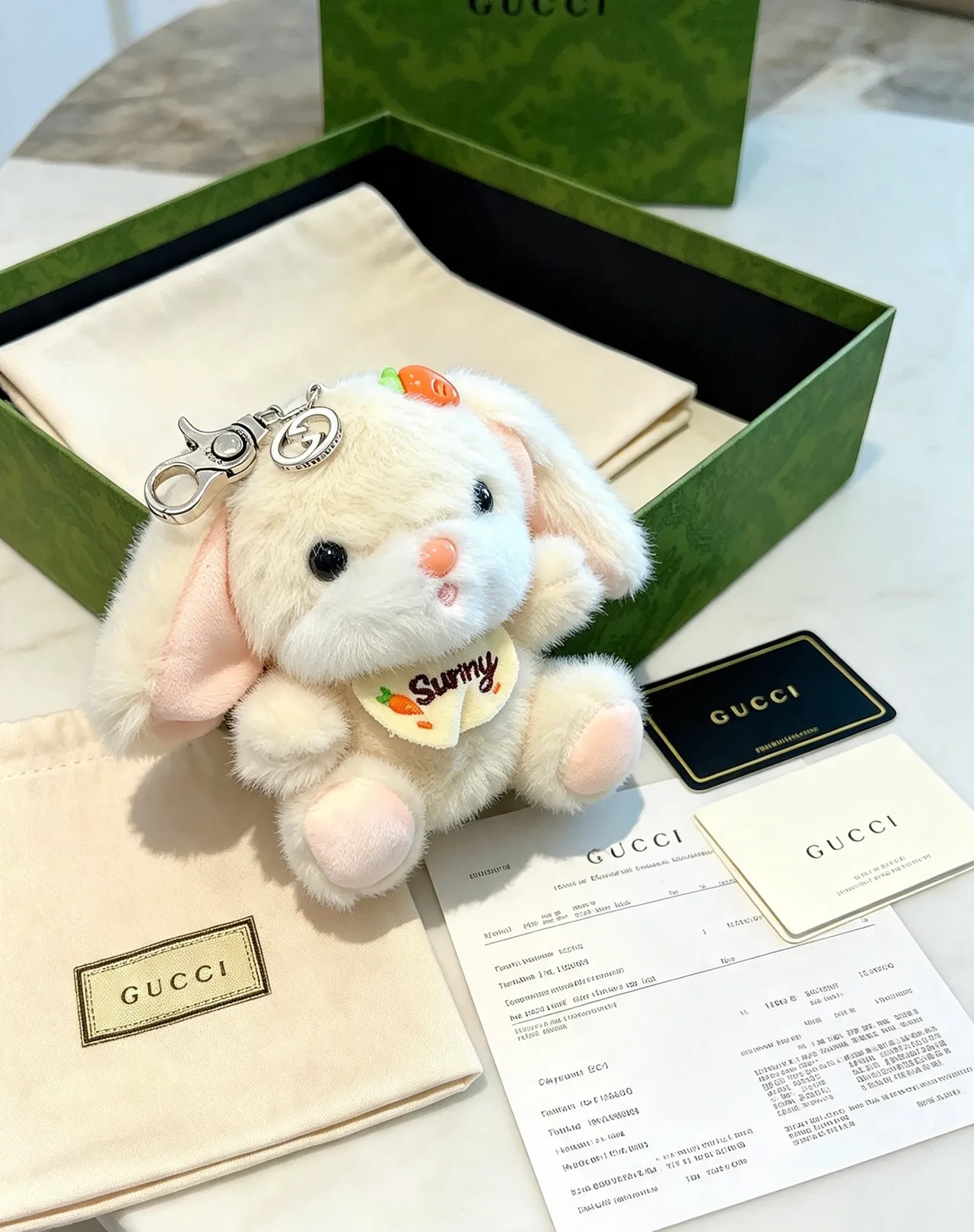 Gucci Beige Pink Plush Rabbit Carrot-Themed Crossbody Bag