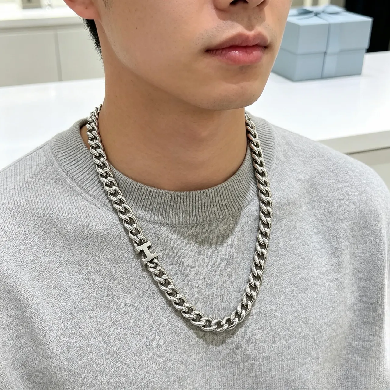 Hermès Collier H Silver Curb-Link Necklace