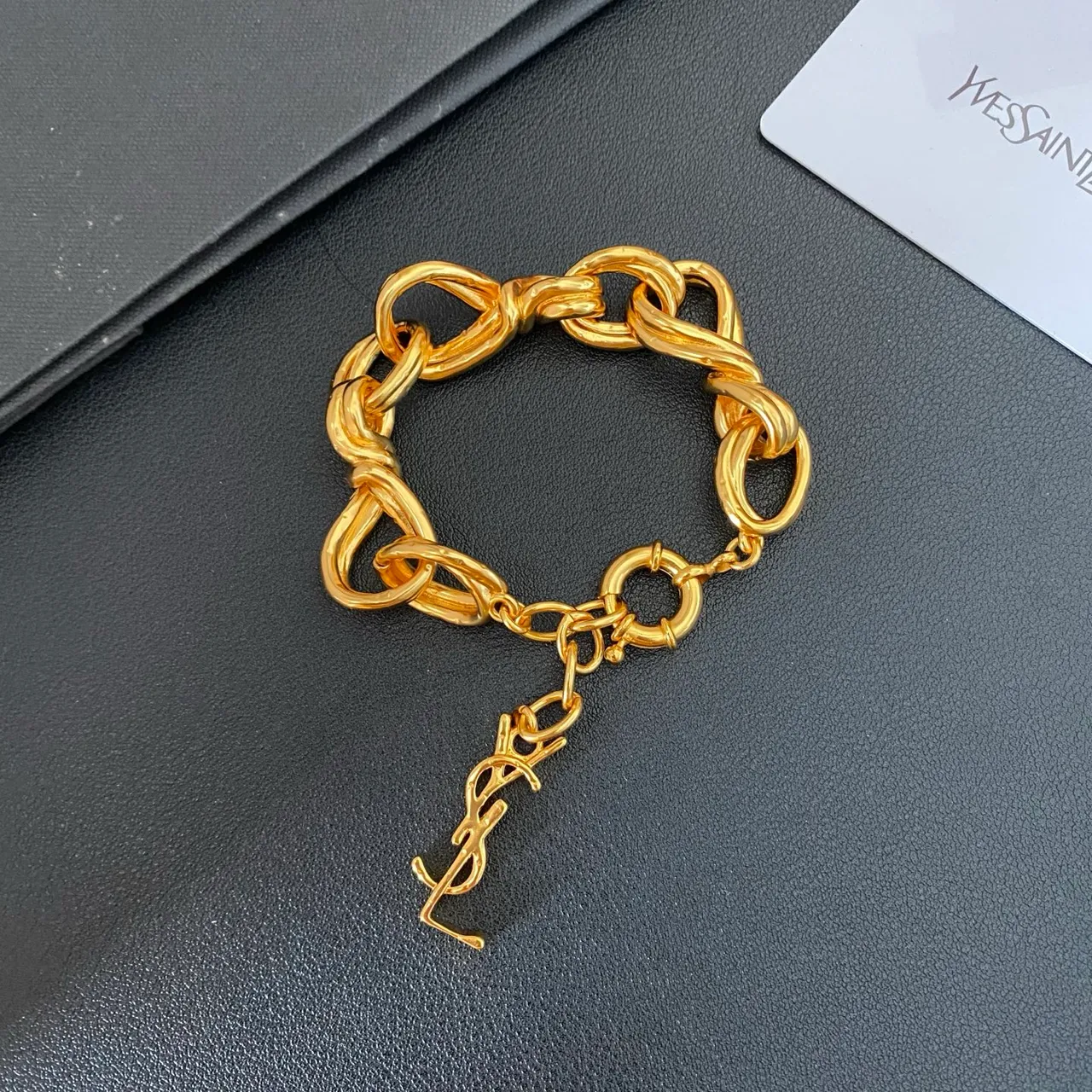 Saint Laurent Gold Twisted-Link Chain Polished Bracelet