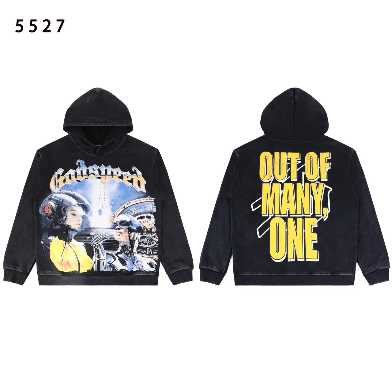 Godspeed Out of Many, One Distressed Graphic Hoodie