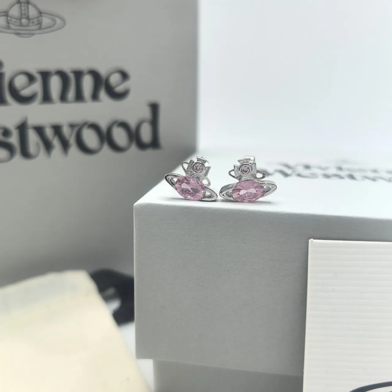 Vivienne Westwood Orb Multicolor Silver Motif Faceted Oval Stone Earrings