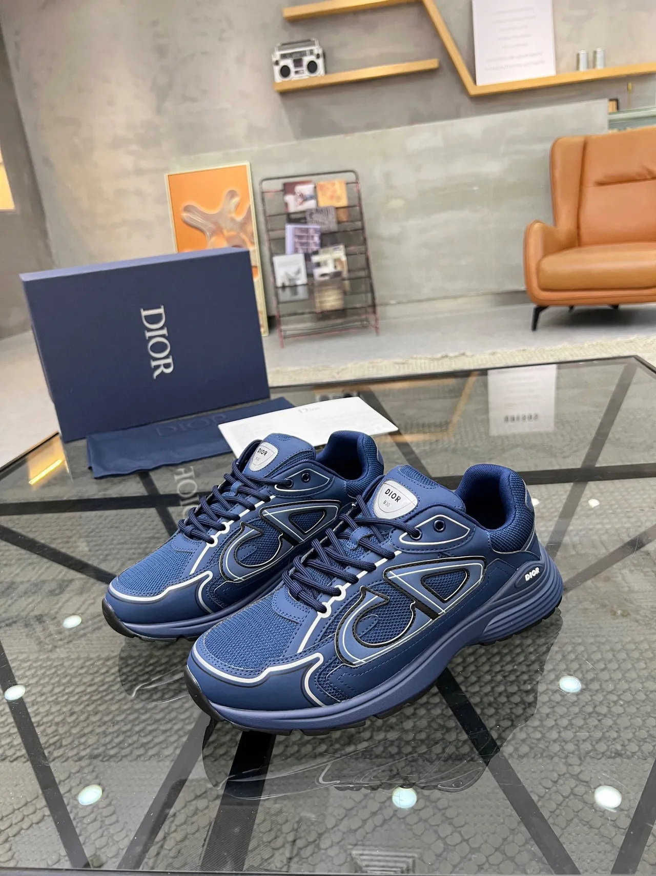 Dior Navy White Chunky Midsole Mesh And Synthetic Upper Lifestyle Sneakers