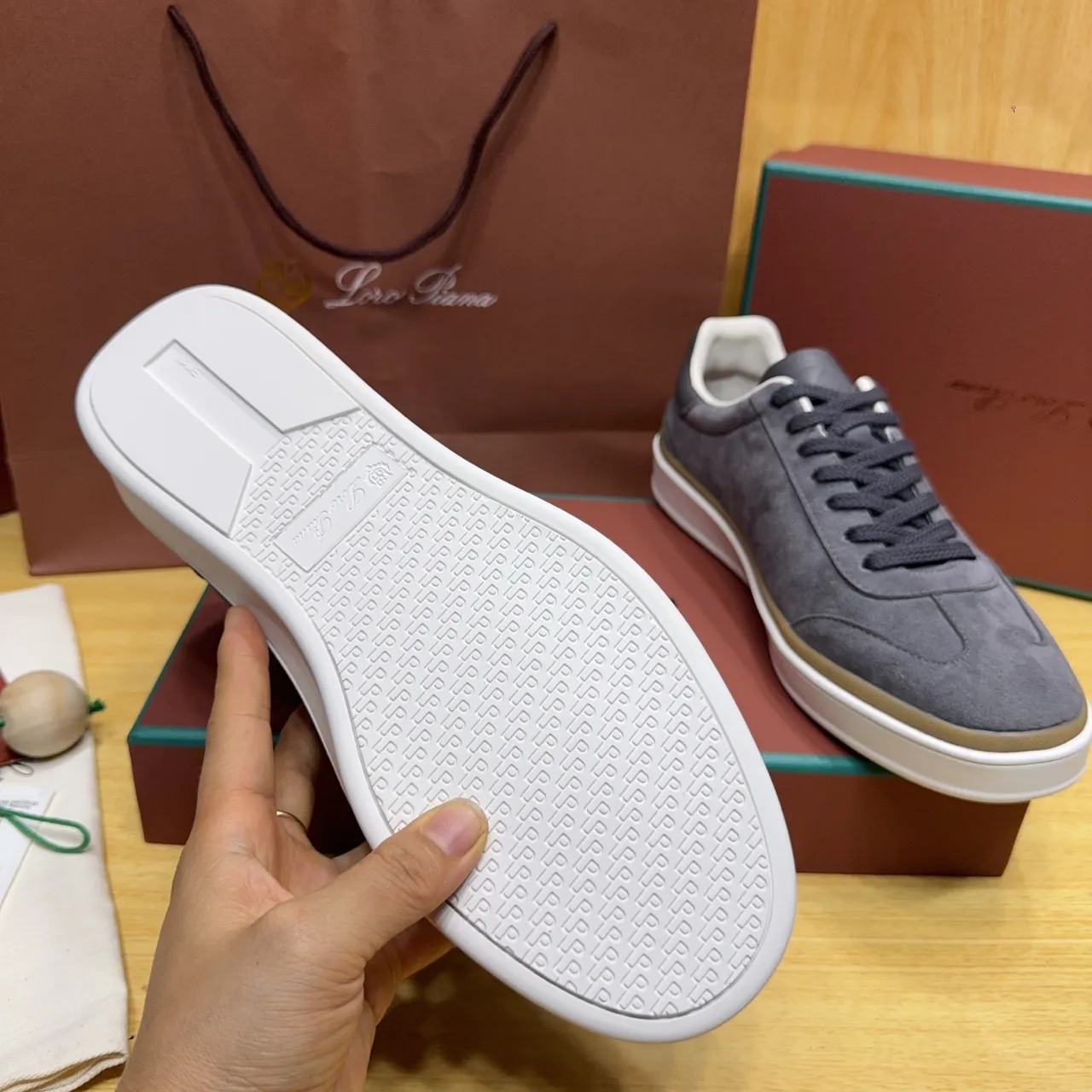 Loro Piana Gray Suede Low-Top Lifestyle Sneakers