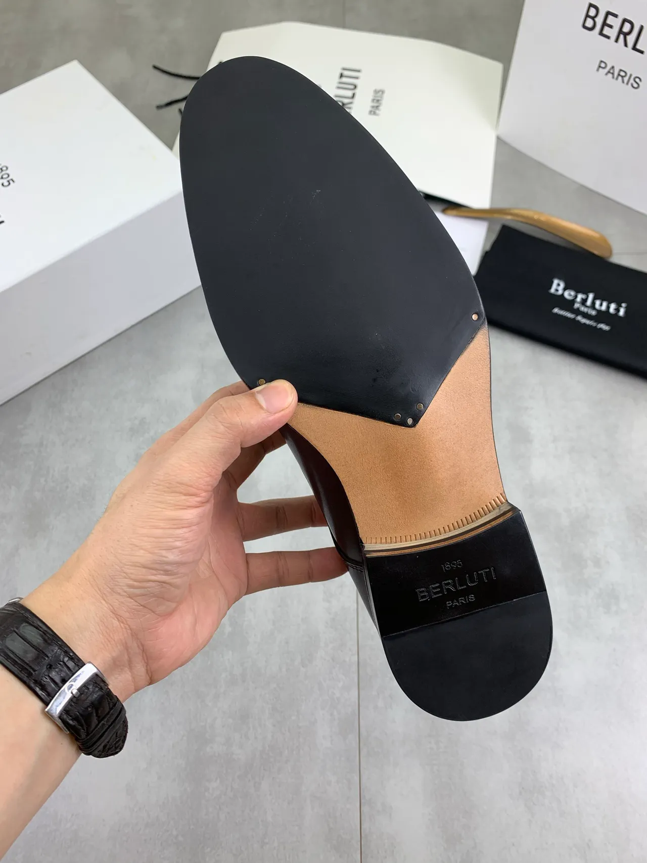 Berluti Black Brown Glossy Leather Cap Toe Oxford Shoes