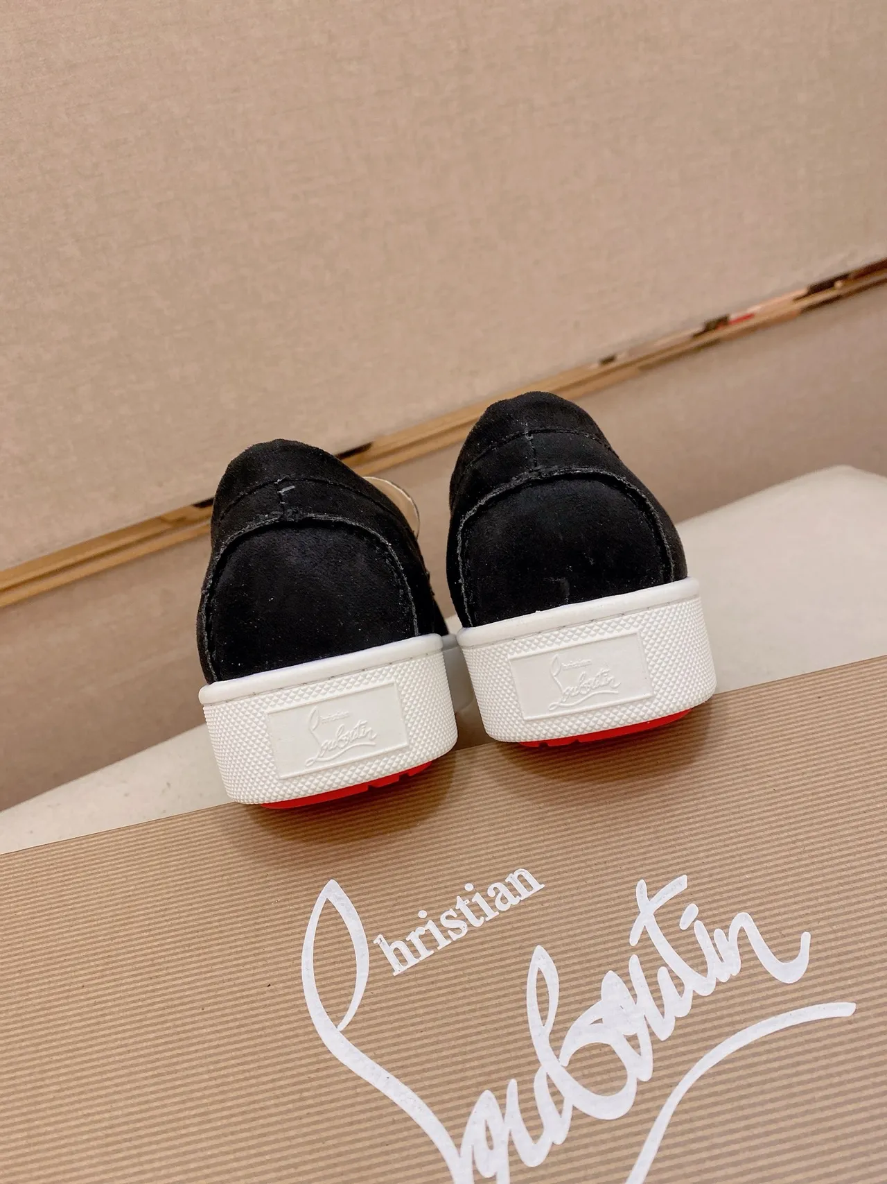 Christian Louboutin Black White Suede Platform Sole Loafer