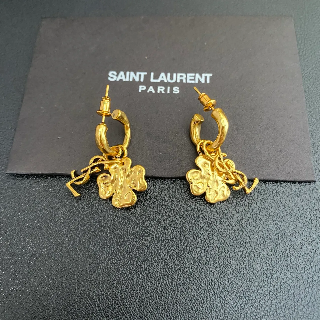 Saint Laurent Clover YSL Monogram Gold-Tone Hoop Earrings